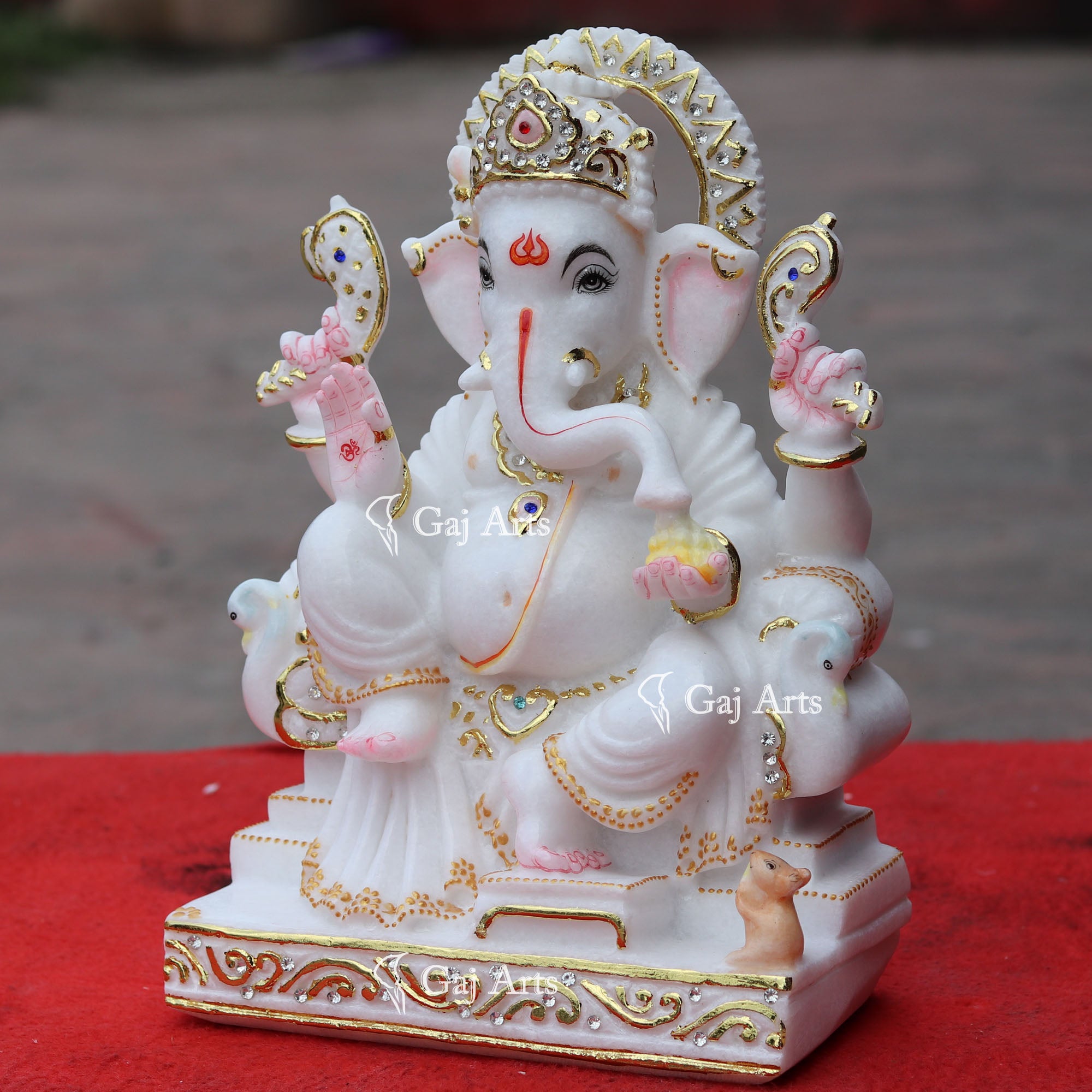 Super White Makrana Marble Ganesh Idol | 12 Inch