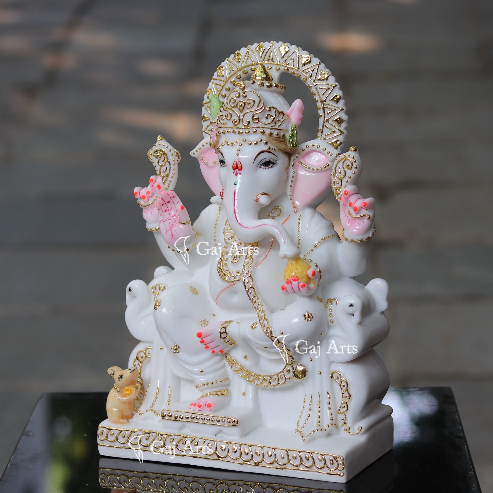 White Marble Ethiopia Ganesh Idol | 15 Inch