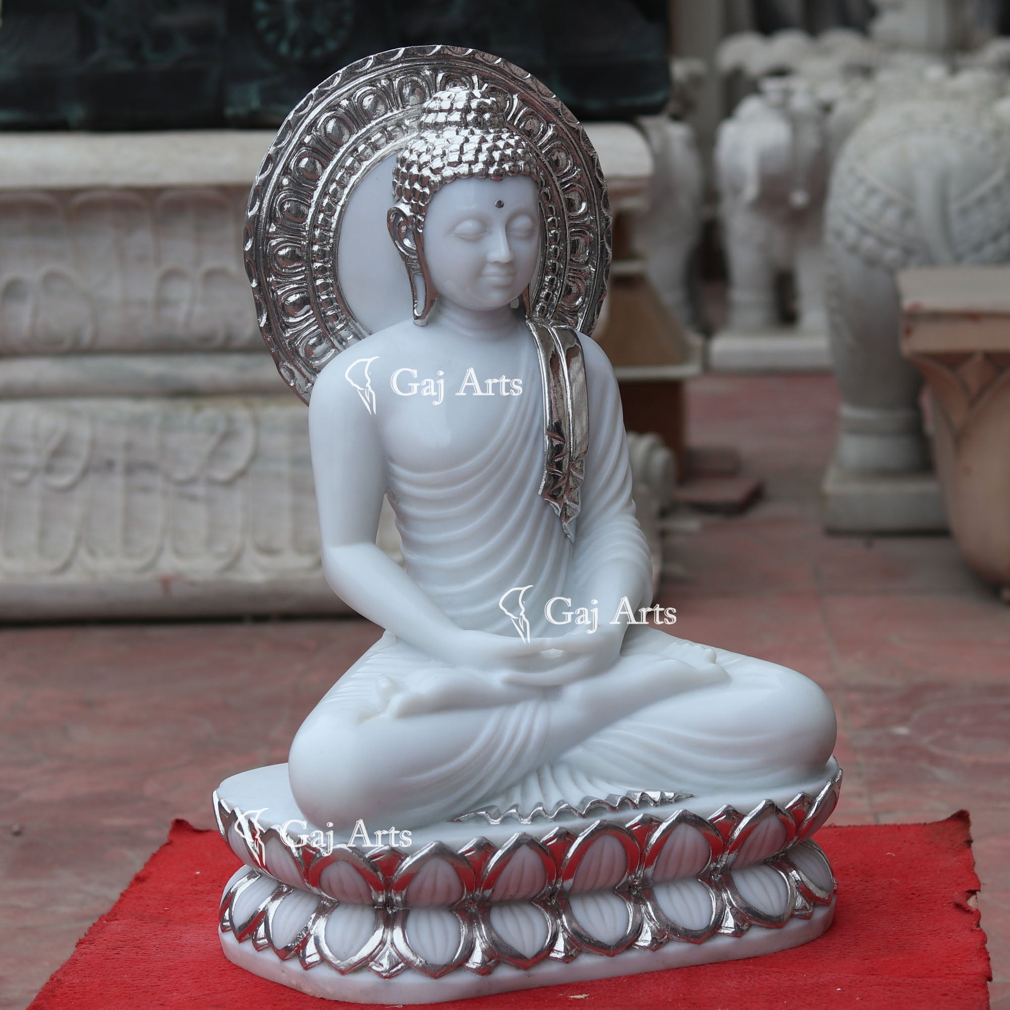 Silver Marble Buddha Statue | 24 Inch
