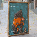 White Antique Finish Marble Ganpati Face Wall Panel | 60 Inch