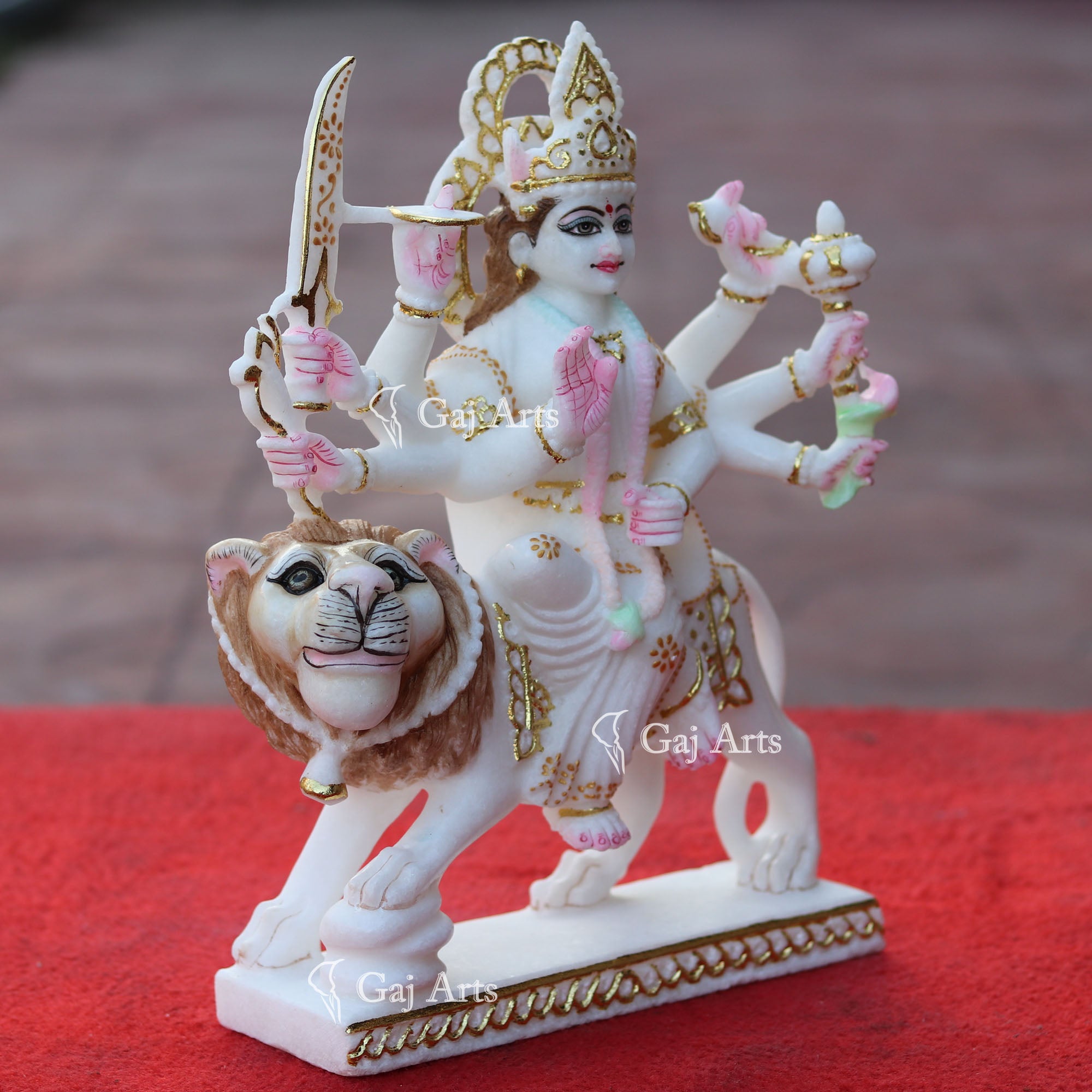 White Makrana Marble Durga Mata Idol | 12 Inch