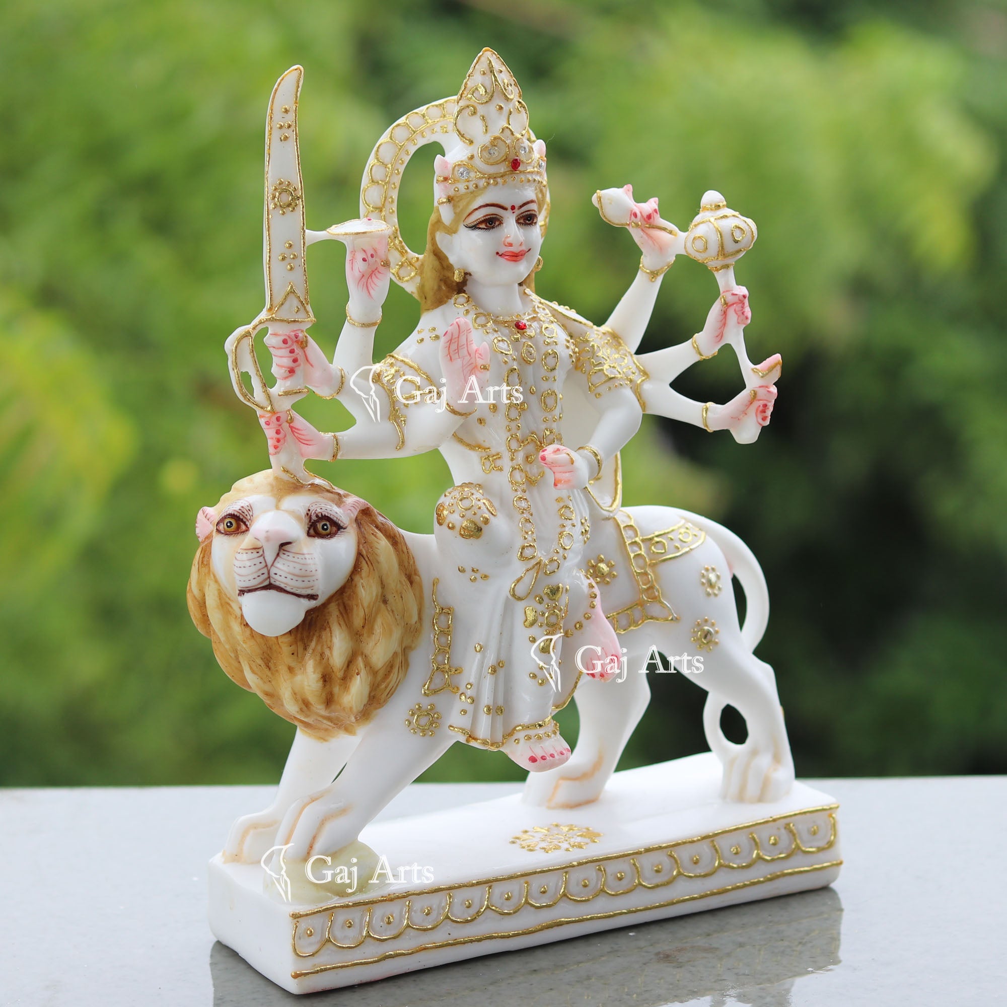 White Marble Durga Mata Statue | 9 Inch