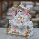Marble Ganesh Idol with Gold Detailing | 9 Inch