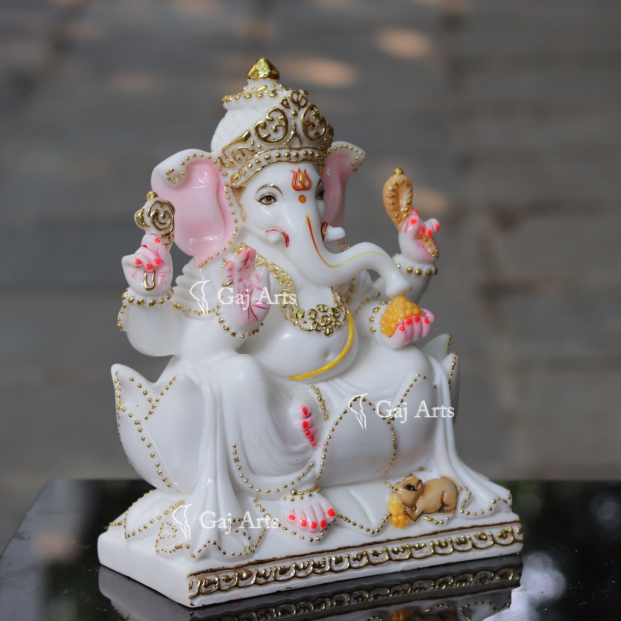 White Ganpati Idol on Lotus | 12 Inch