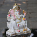White Ganpati Idol on Lotus | 12 Inch