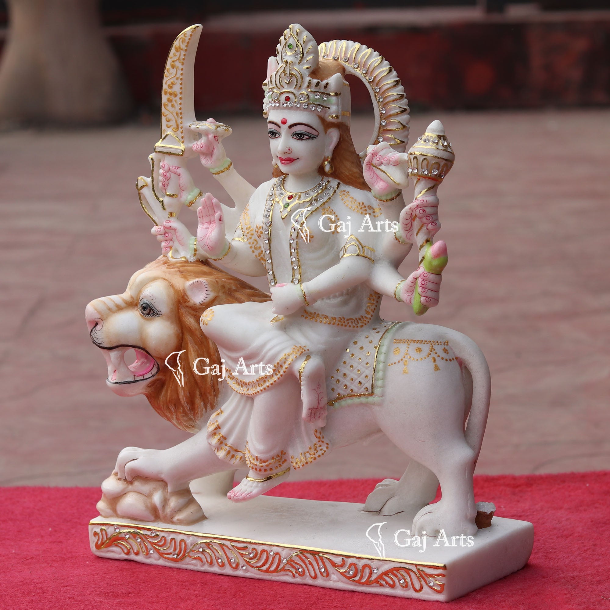 White Makrana Marble Durga Mata Idol | 15 Inch