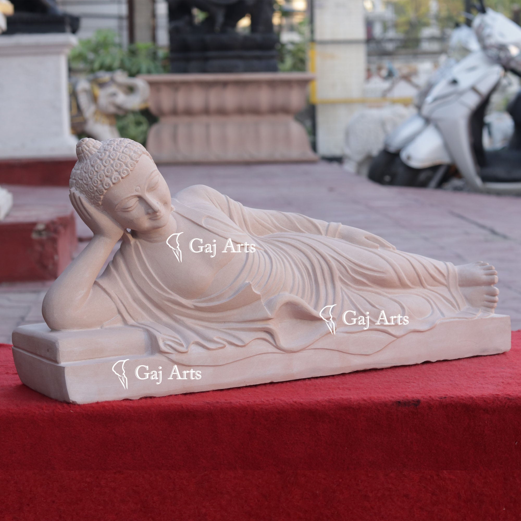 Sleeping Buddha Statue in Sandstone | 24 Inch