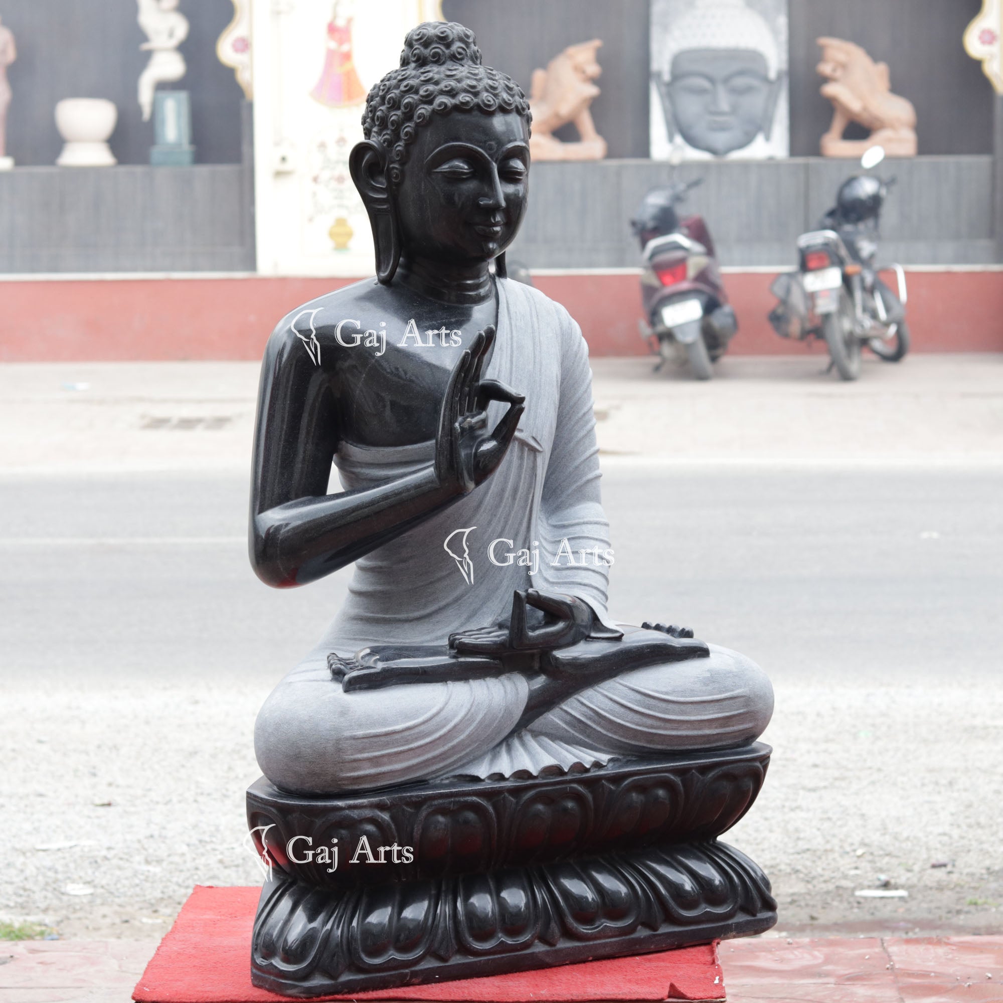 Black Marble Sitting Buddha Statue | 39 Inch