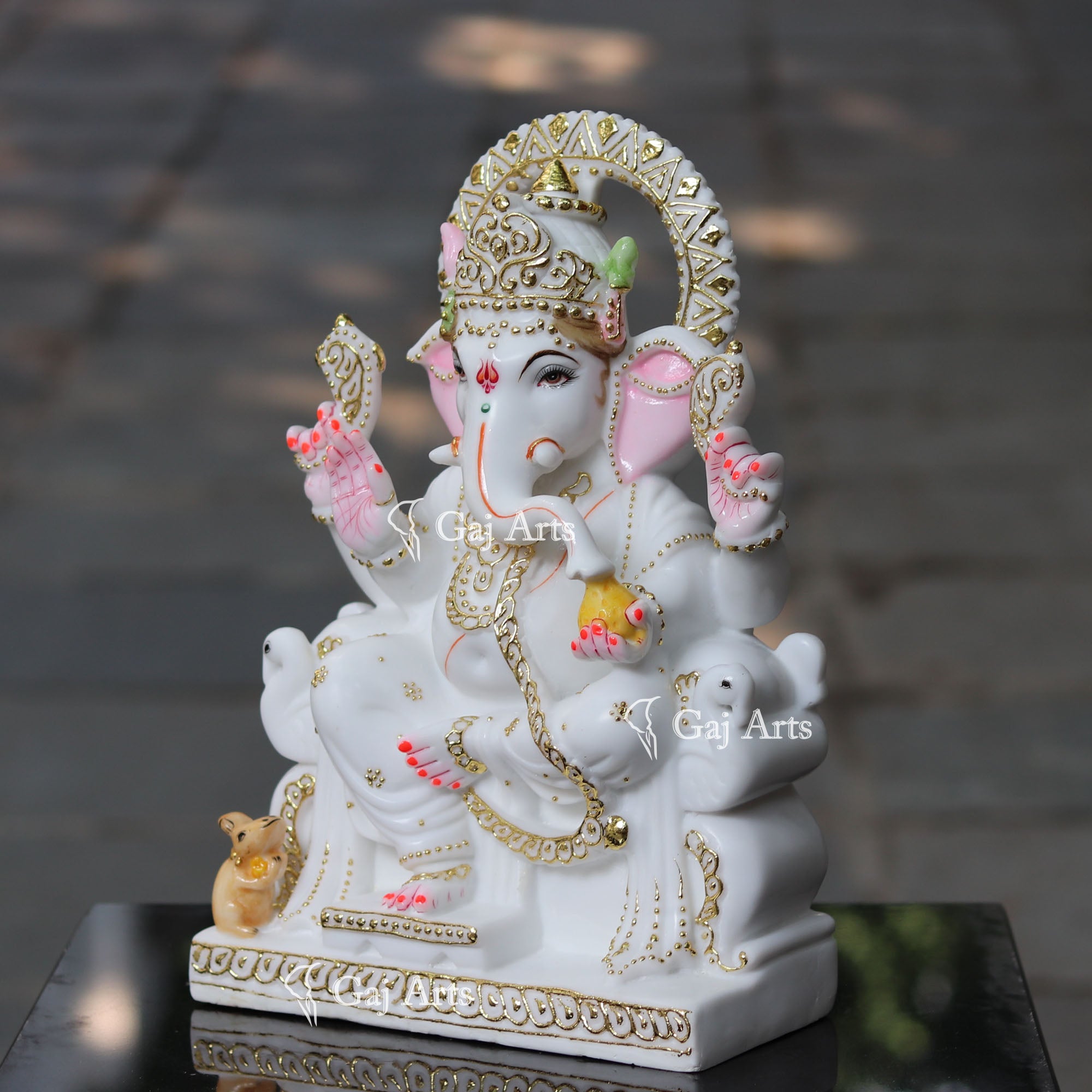 White Marble Ethiopia Ganesh Idol | 15 Inch
