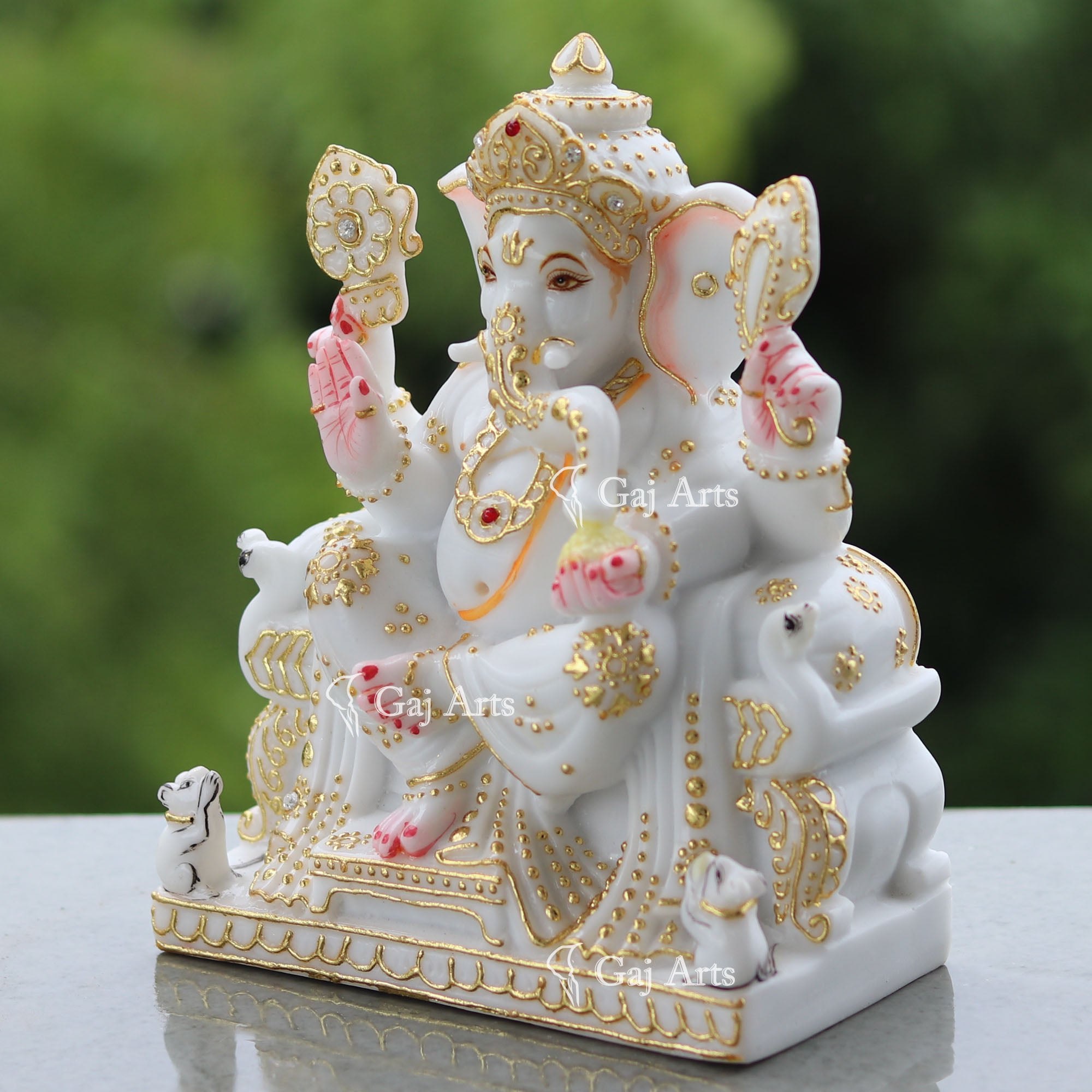 Decorative Ganpati Idol with Gold Detailing | 7 Inch
