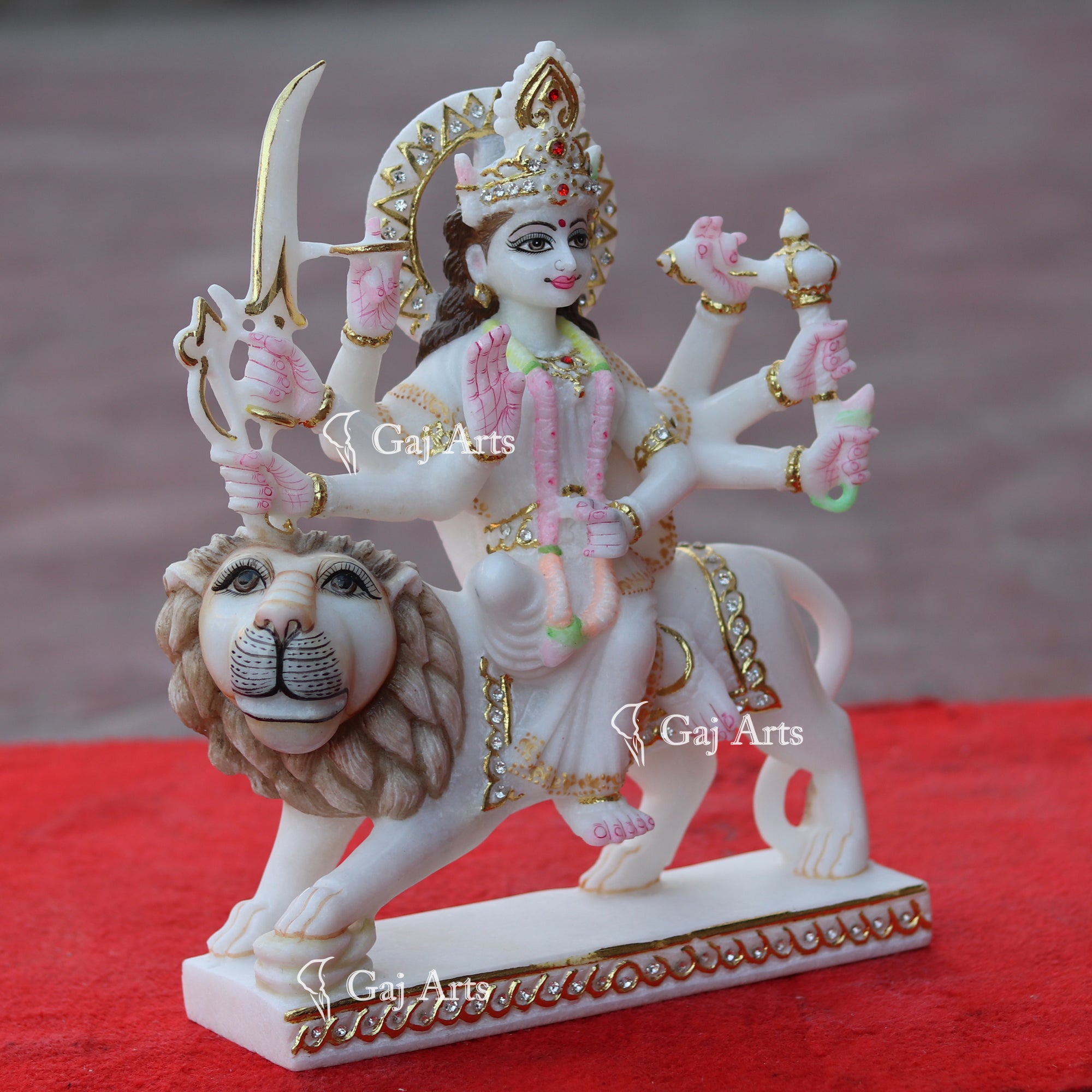 White Makrana Marble Durga Mata Idol | 12 Inch