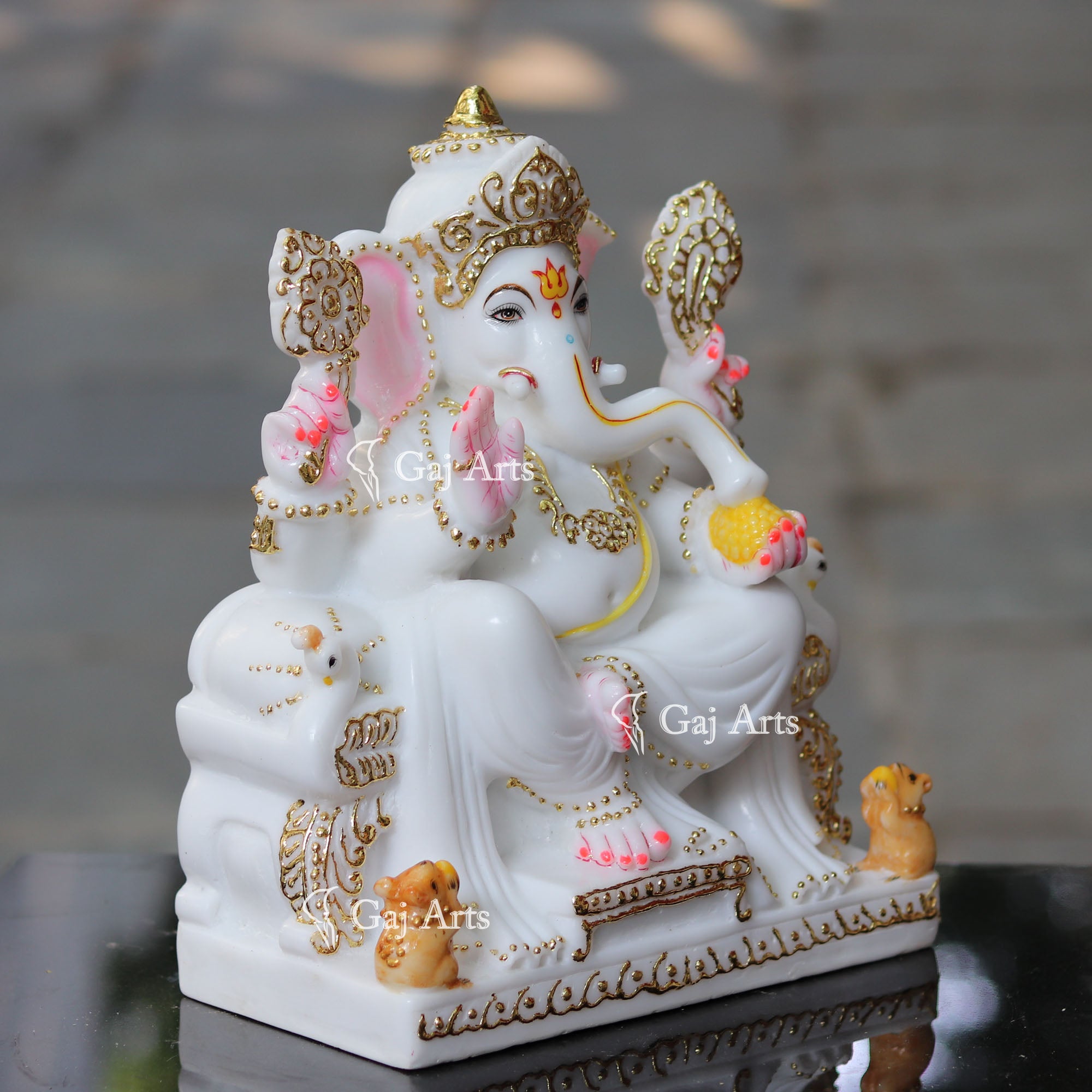 Marble Ganpati Idol on Throne | 12 Inch