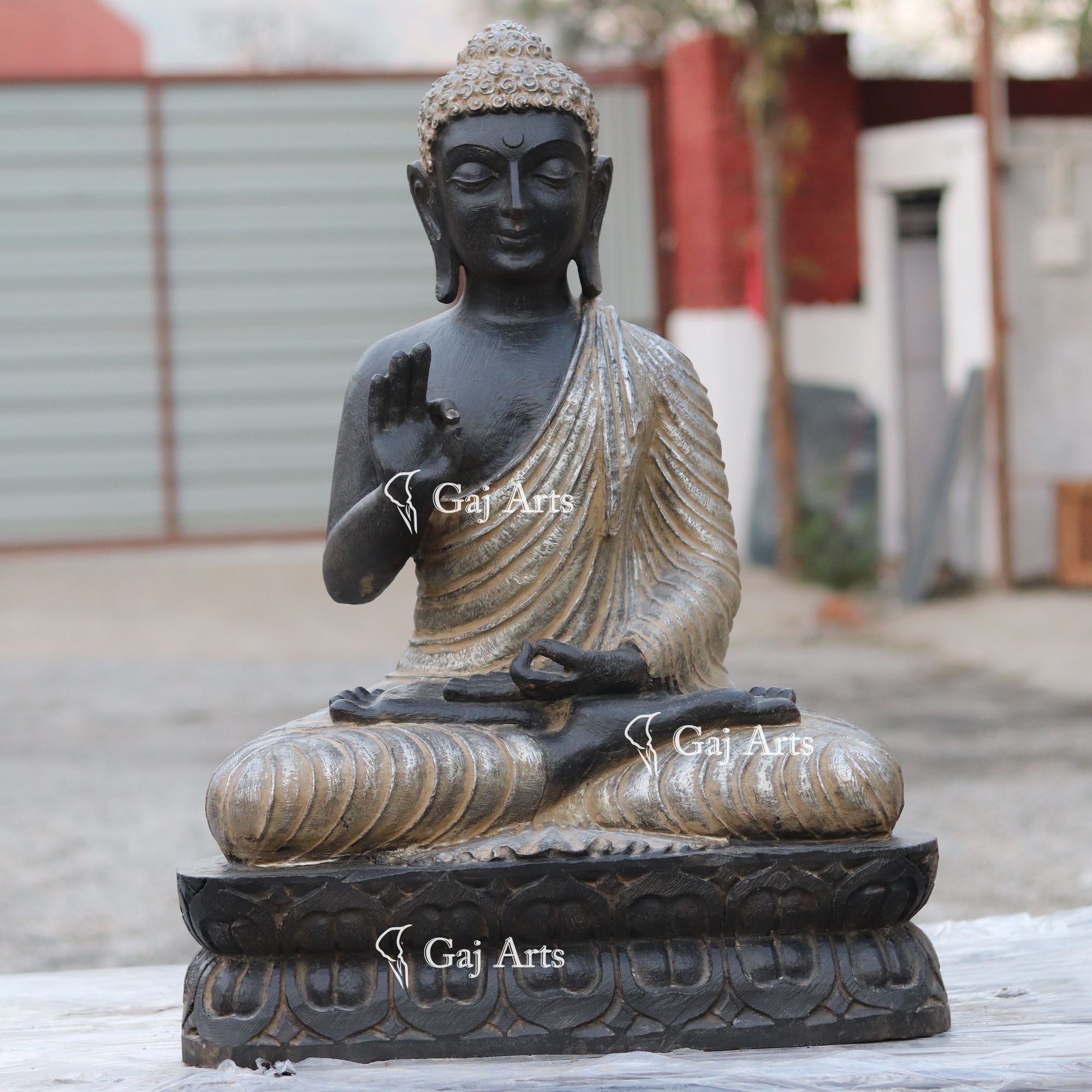 Black Marble Sitting Buddha Idol | 30 Inch