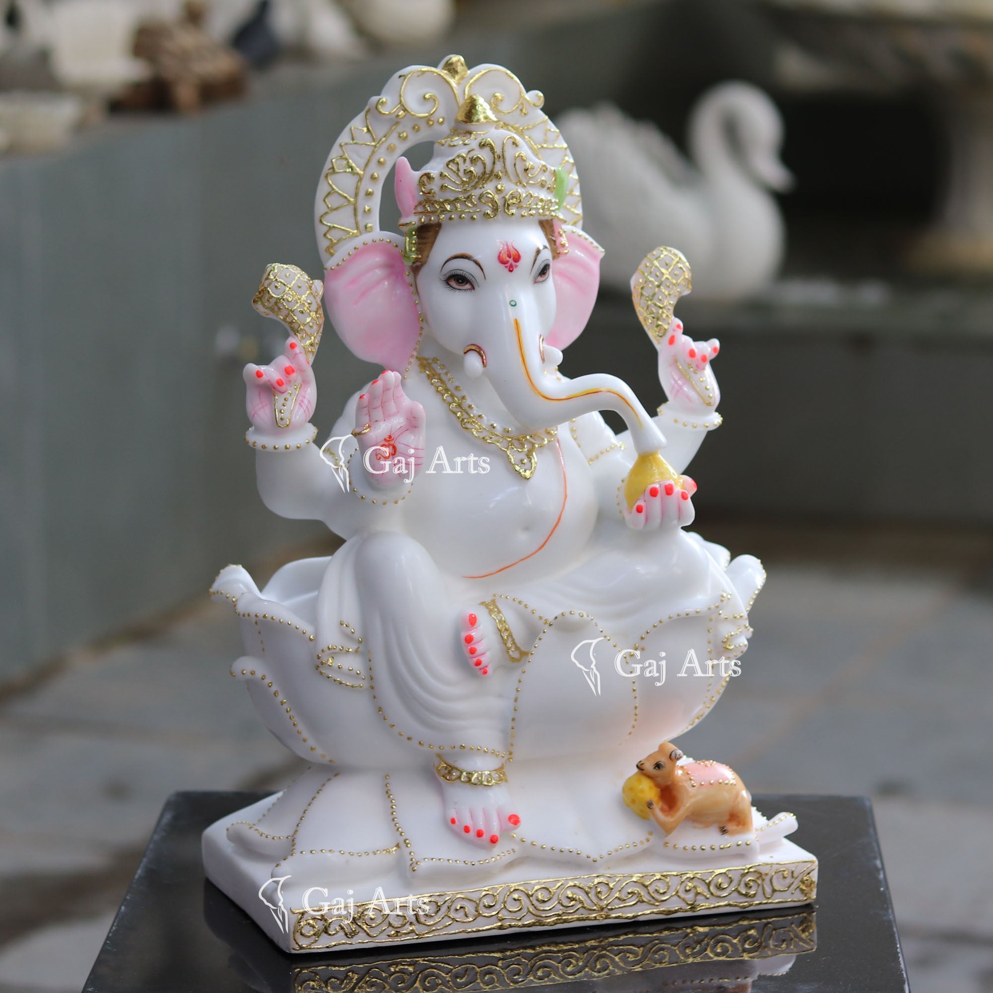 White Marble Ethiopia Ganesh Idol | 18 Inch