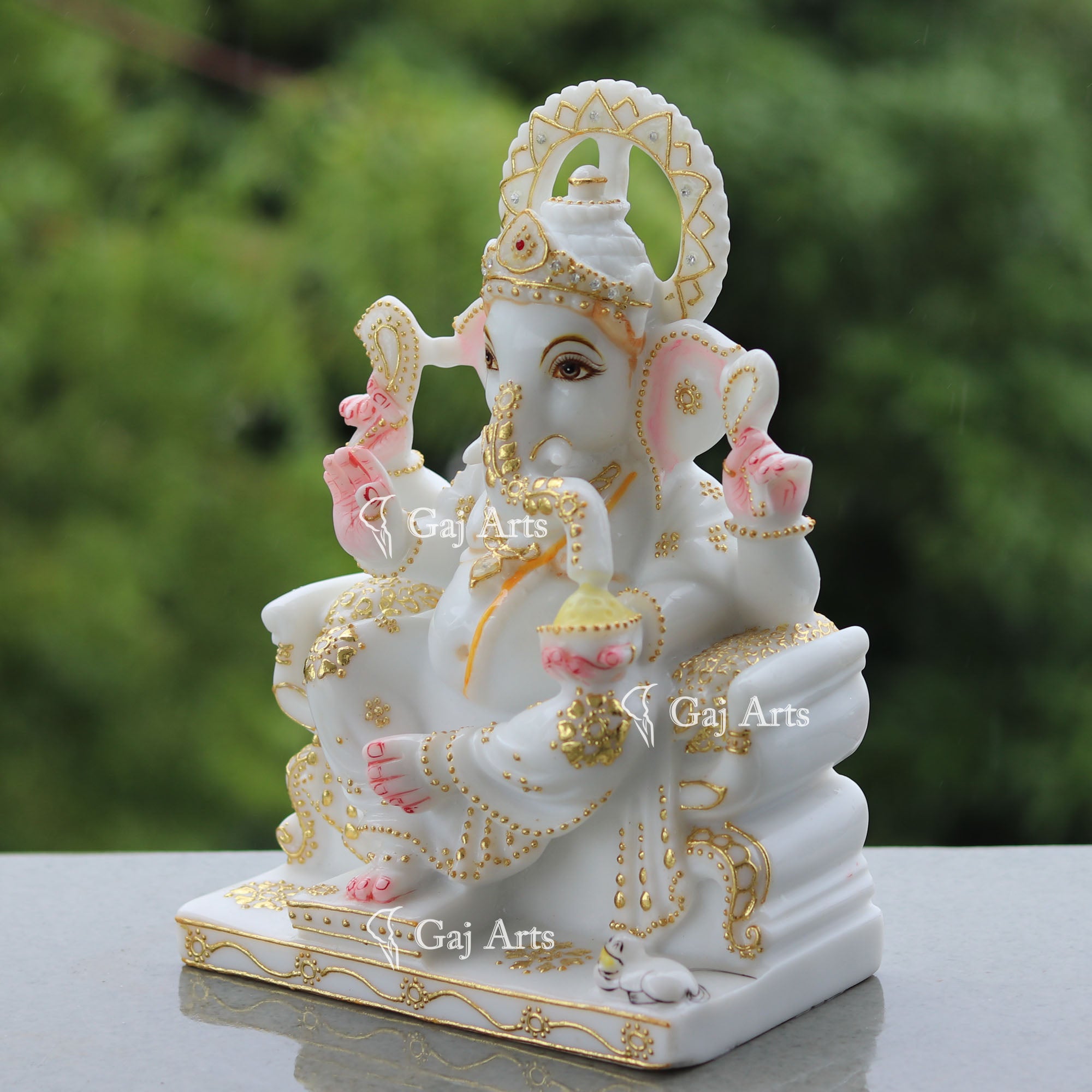 White Marble Ganesh Idol on Singhasan | 10 Inch