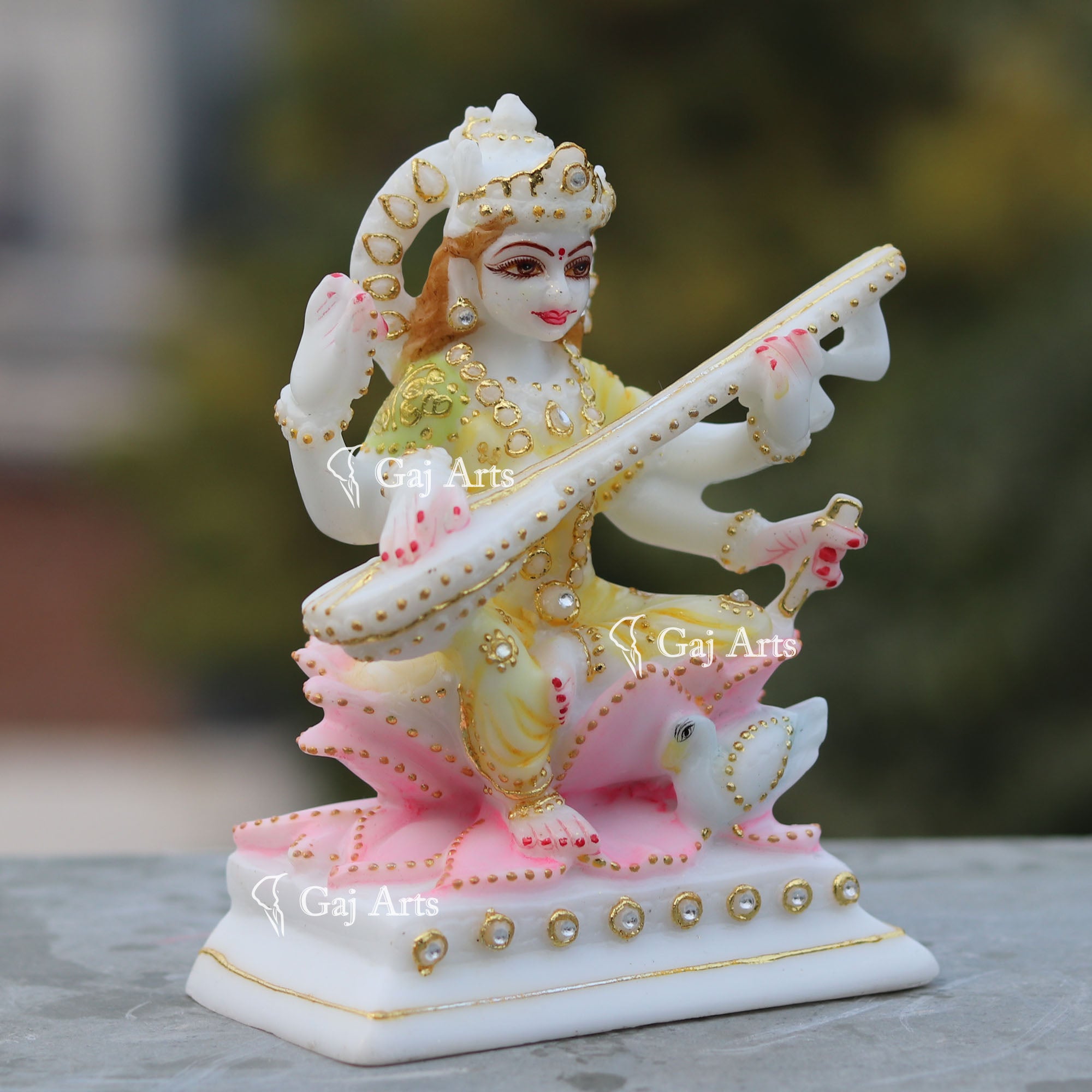 White Marble Saraswati Maa Idol | 6 Inch