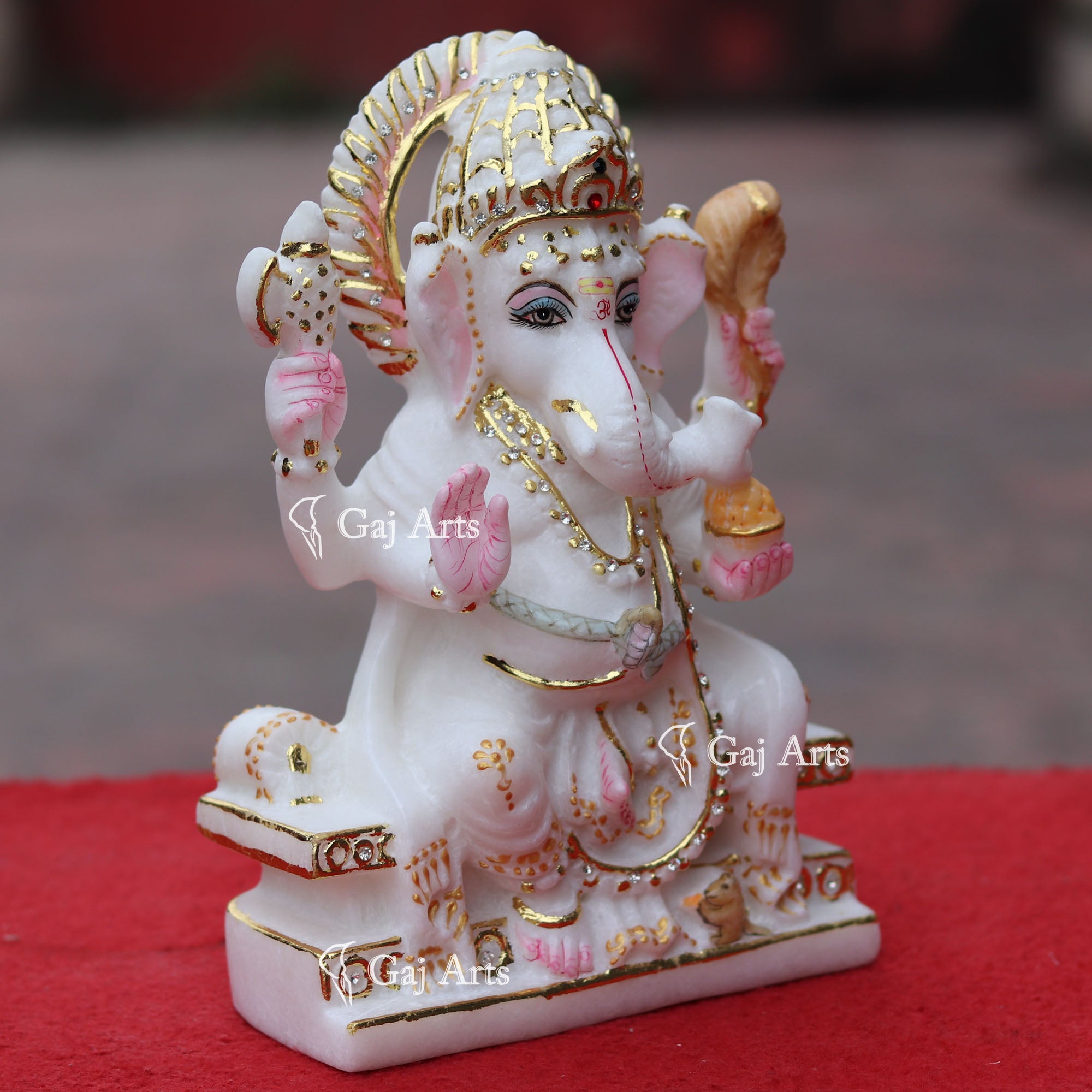 Super White Makrana Marble Ganesh Idol | 9 Inch