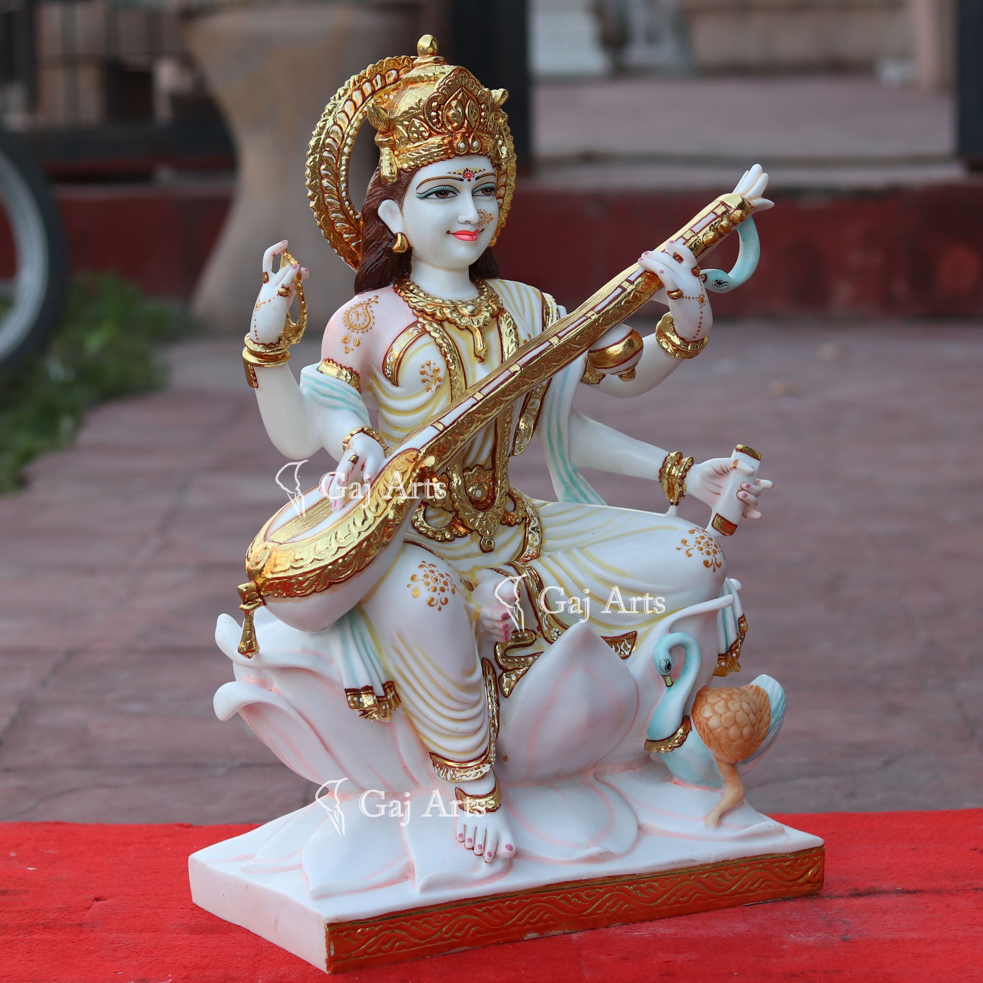 White Marble Saraswati Mata Statue | 24 Inch