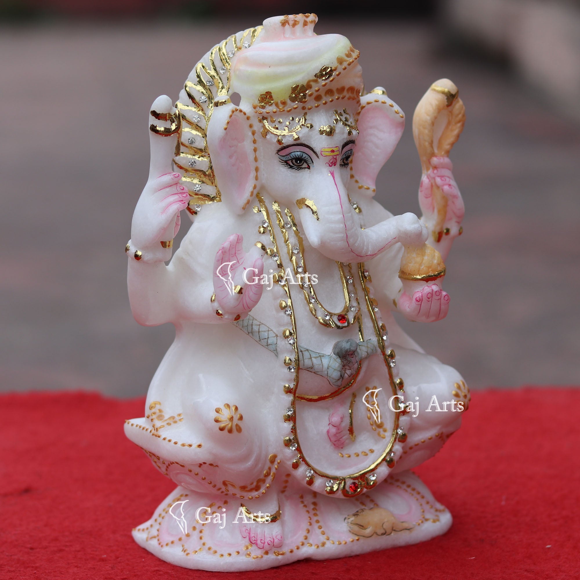 Super White Vietnam Marble Ganesh Idol | 9 Inch