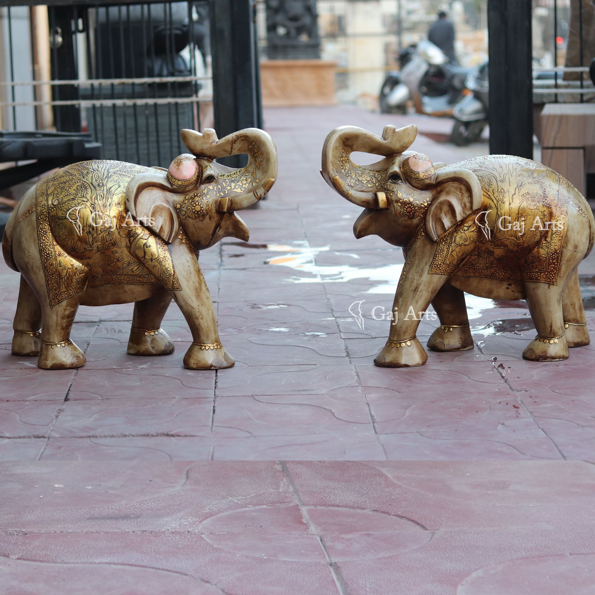 White Makrana Marble Elephant Statue | 21 Inch