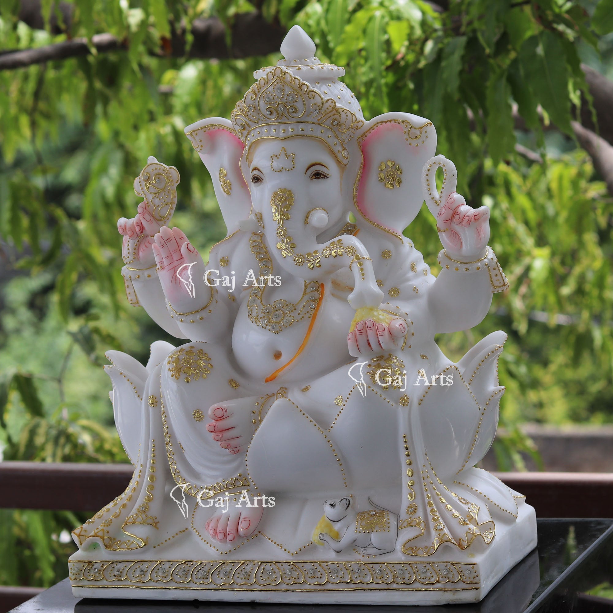 White Marble Ethiopia Ganesh Idol | 18 Inch