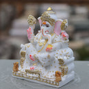 Marble Ganpati Idol with Gold Accents | 7 Inch