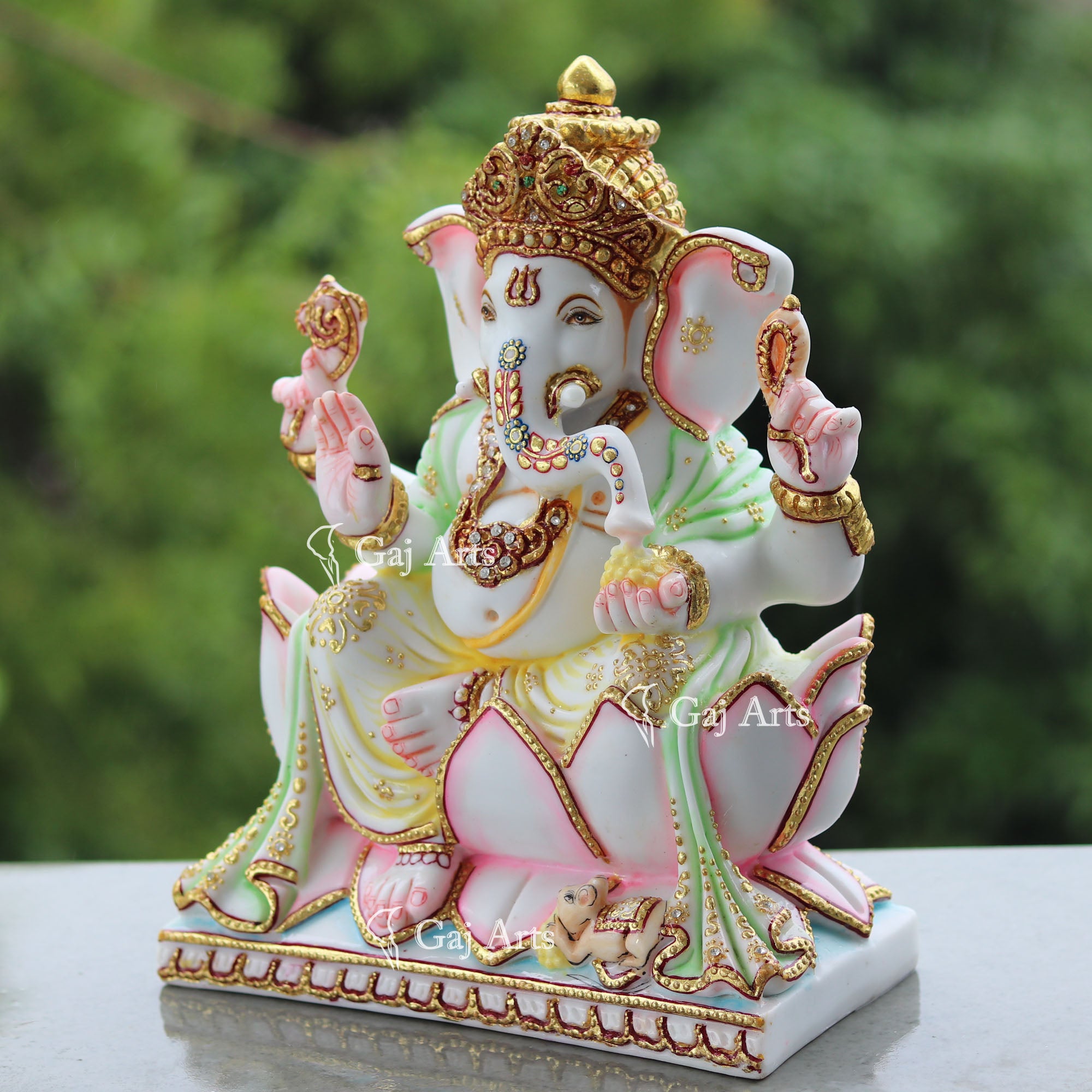 White Marble Ethiopia Ganesh Idol | 12 Inch