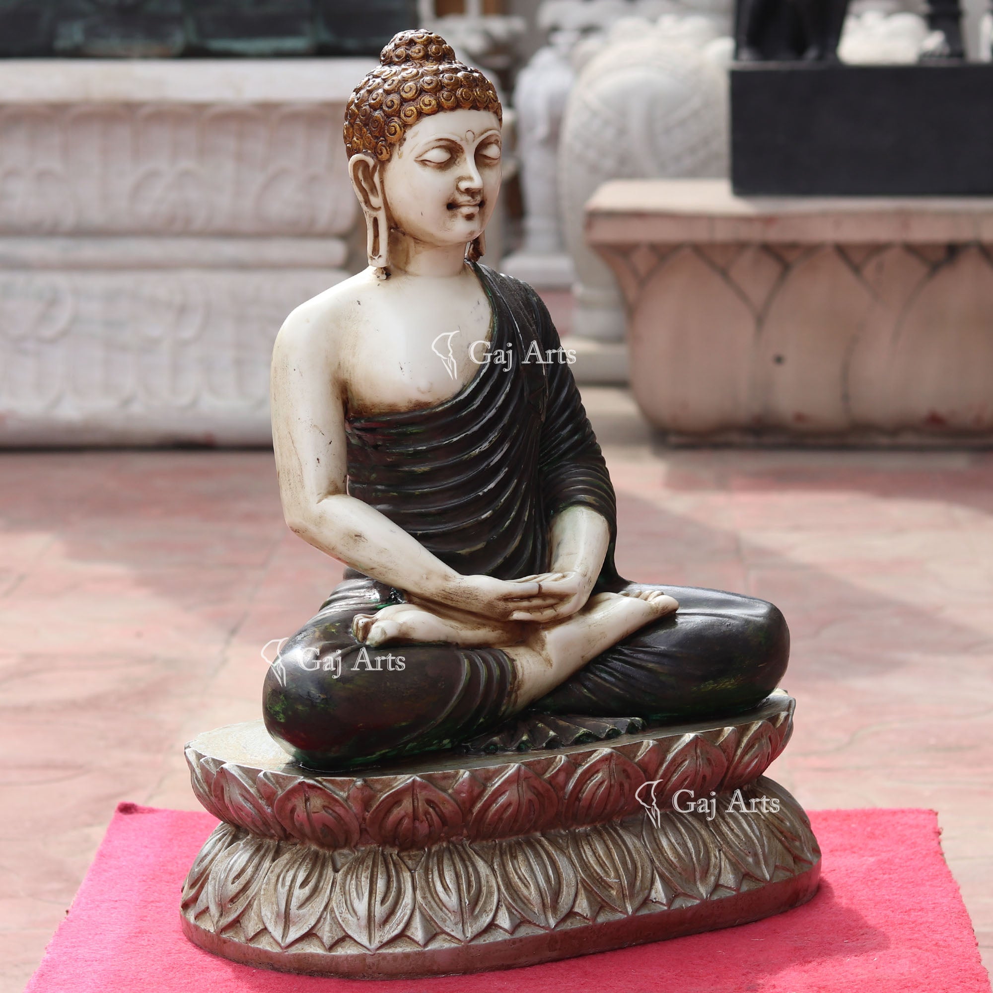 Black & White Marble Buddha Statue | 24 Inch