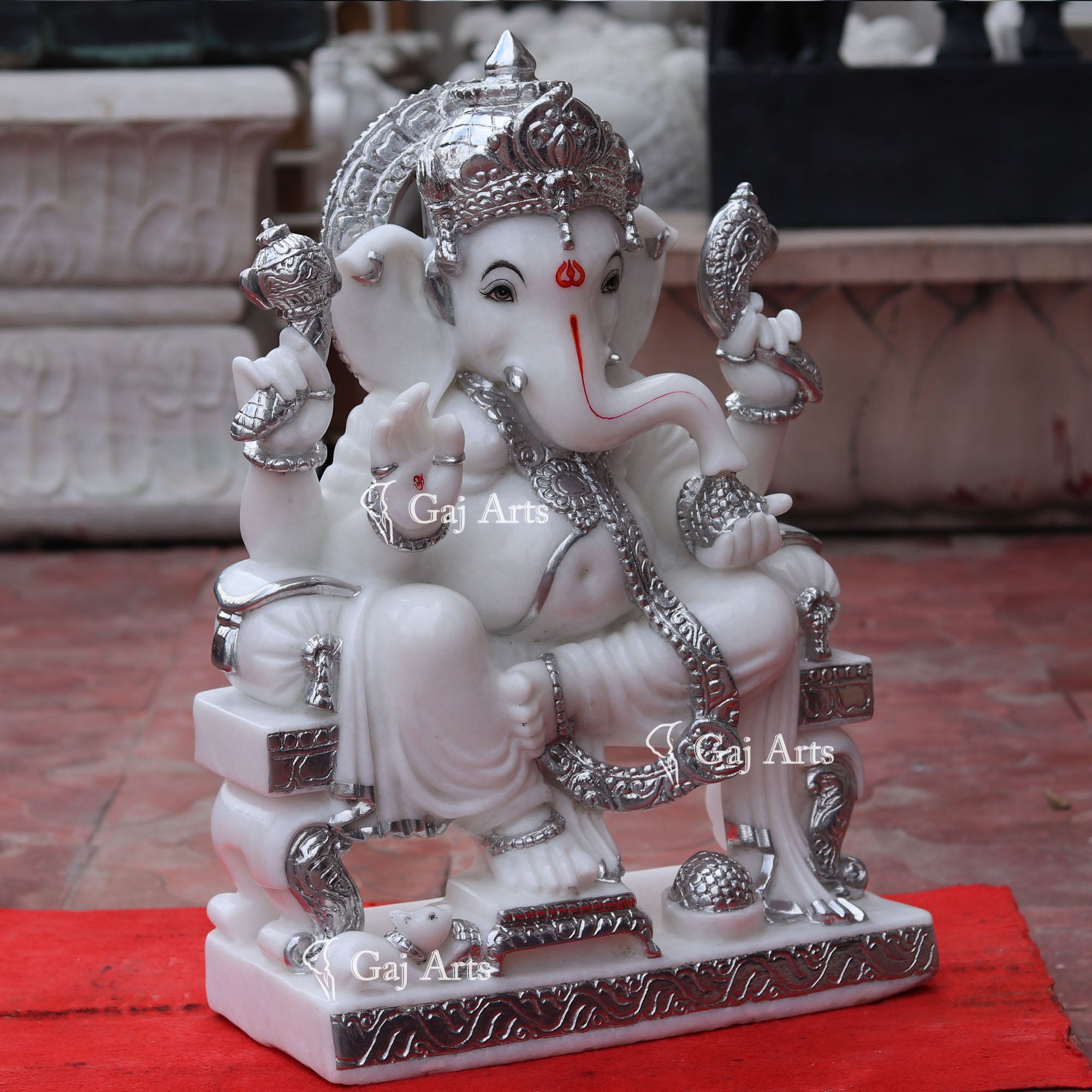 Super White Makrana Marble Ganesh Statue | 24 Inch