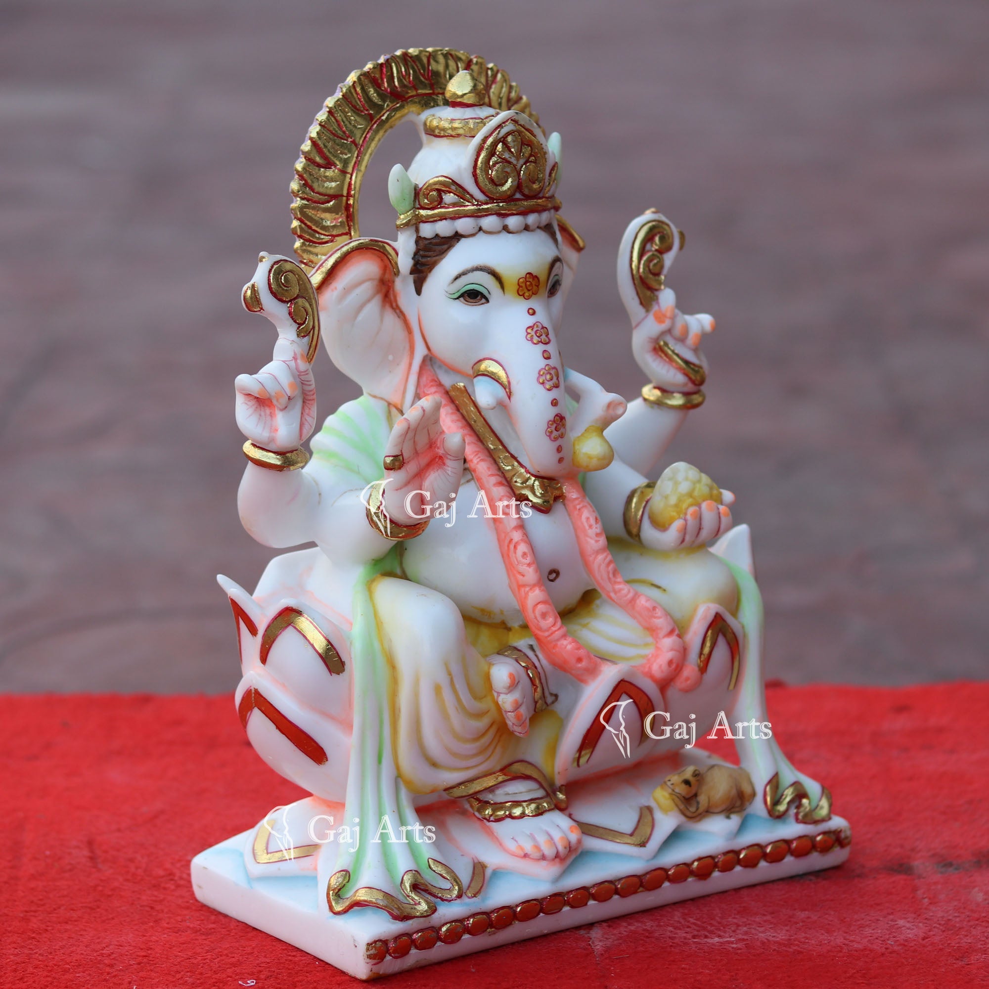Hand Painted Marble Ganesh Idol | 12 Inch
