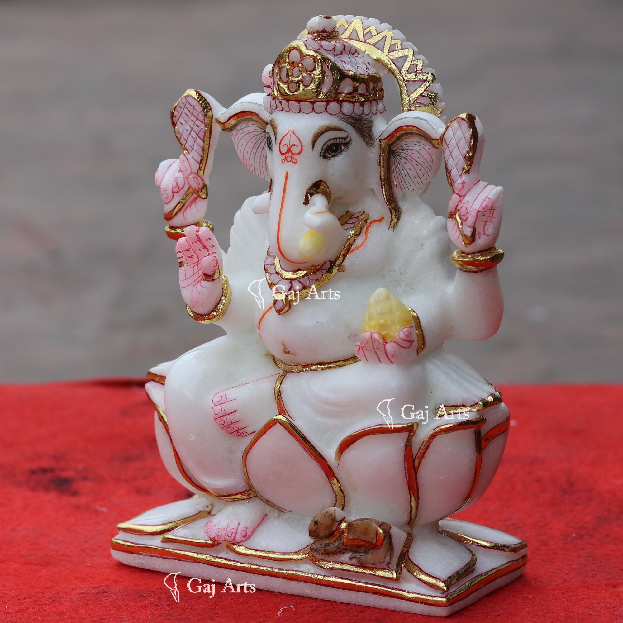 Super White Vietnam Marble Ganesh Idol | 9 Inch