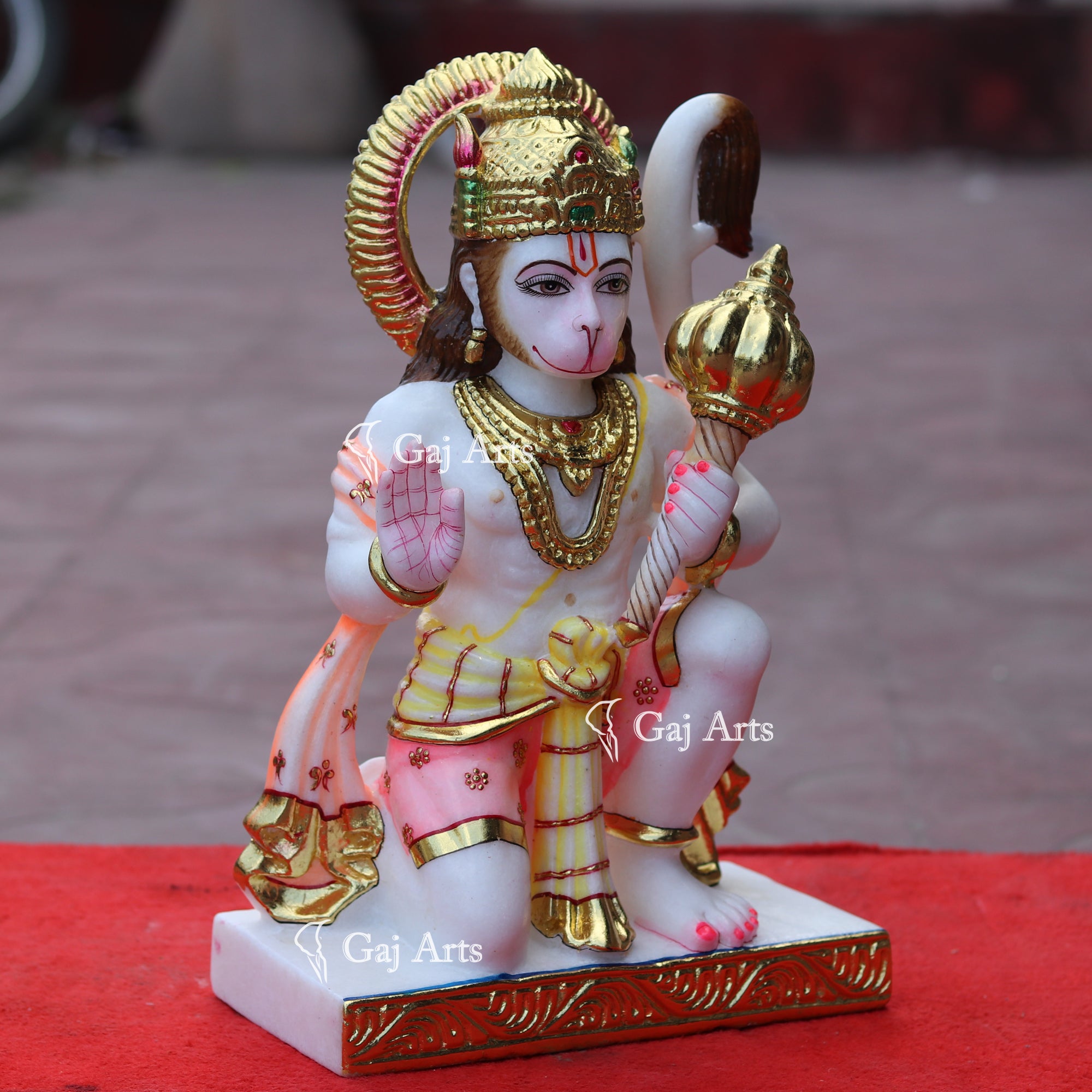White Makrana Marble Hanuman Ji Idol | 15 Inch