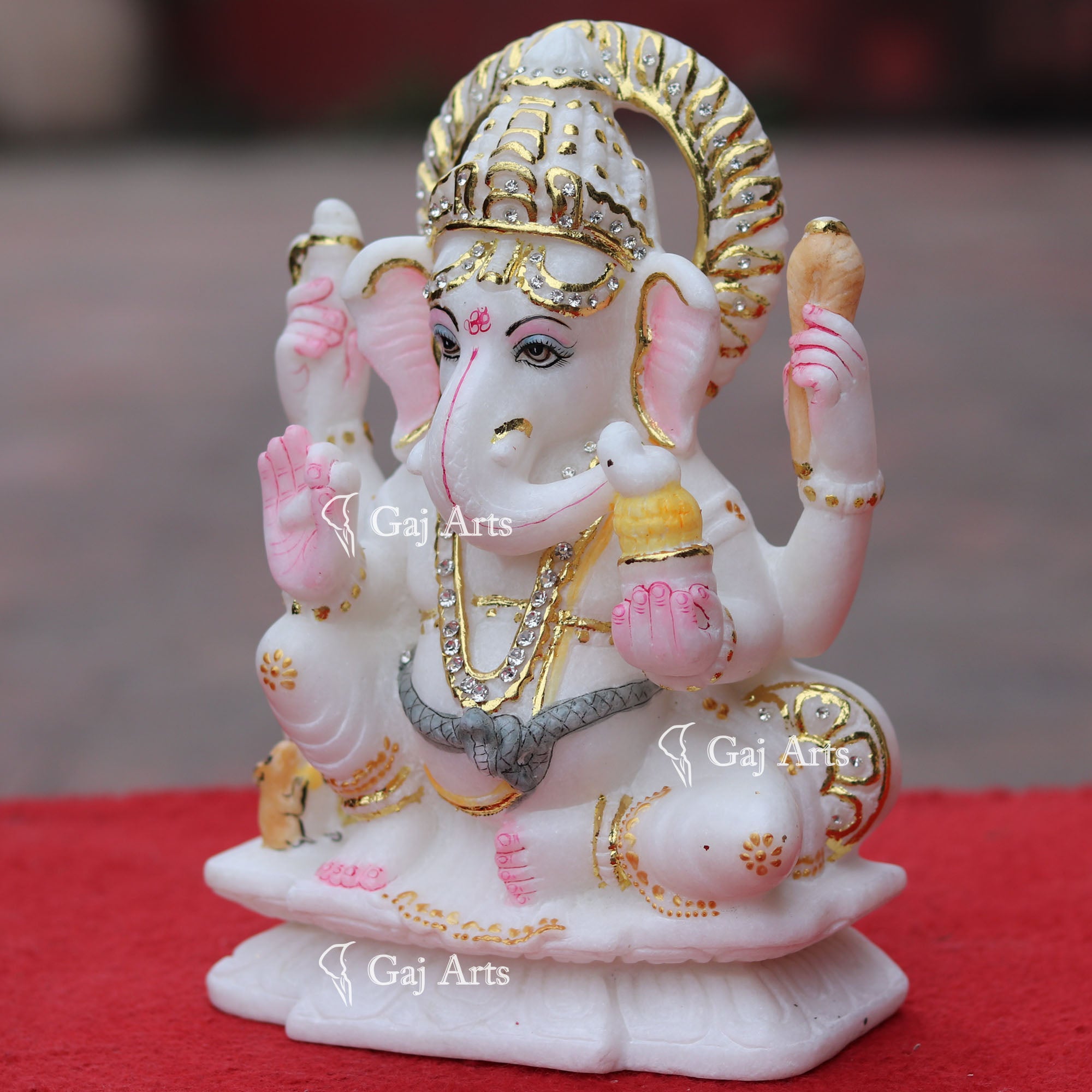 Super White Makrana Marble Ganesh Idol | 9 Inch