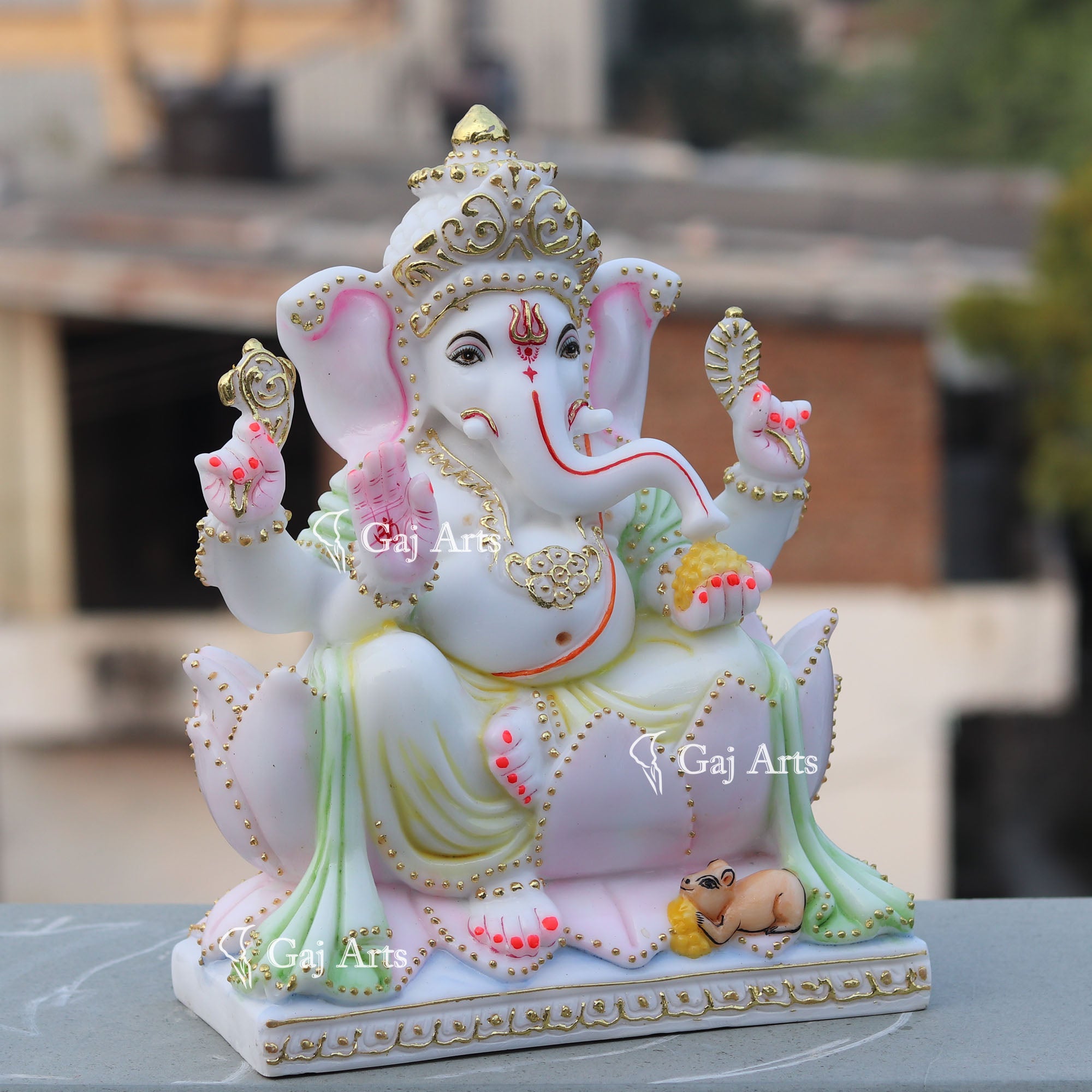 Marble Ganpati Idol on Lotus | 12 Inch