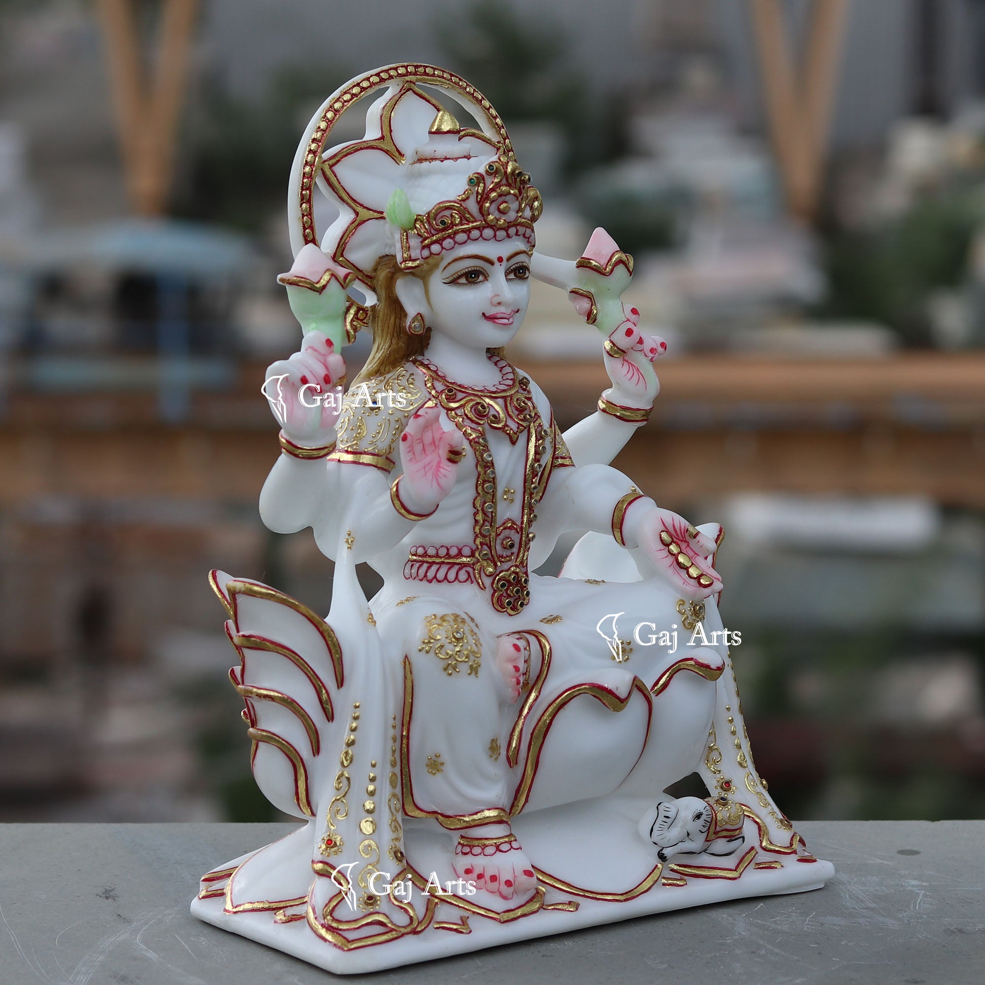 White Marble Ethiopia Lakshmi Idol 12 Inch