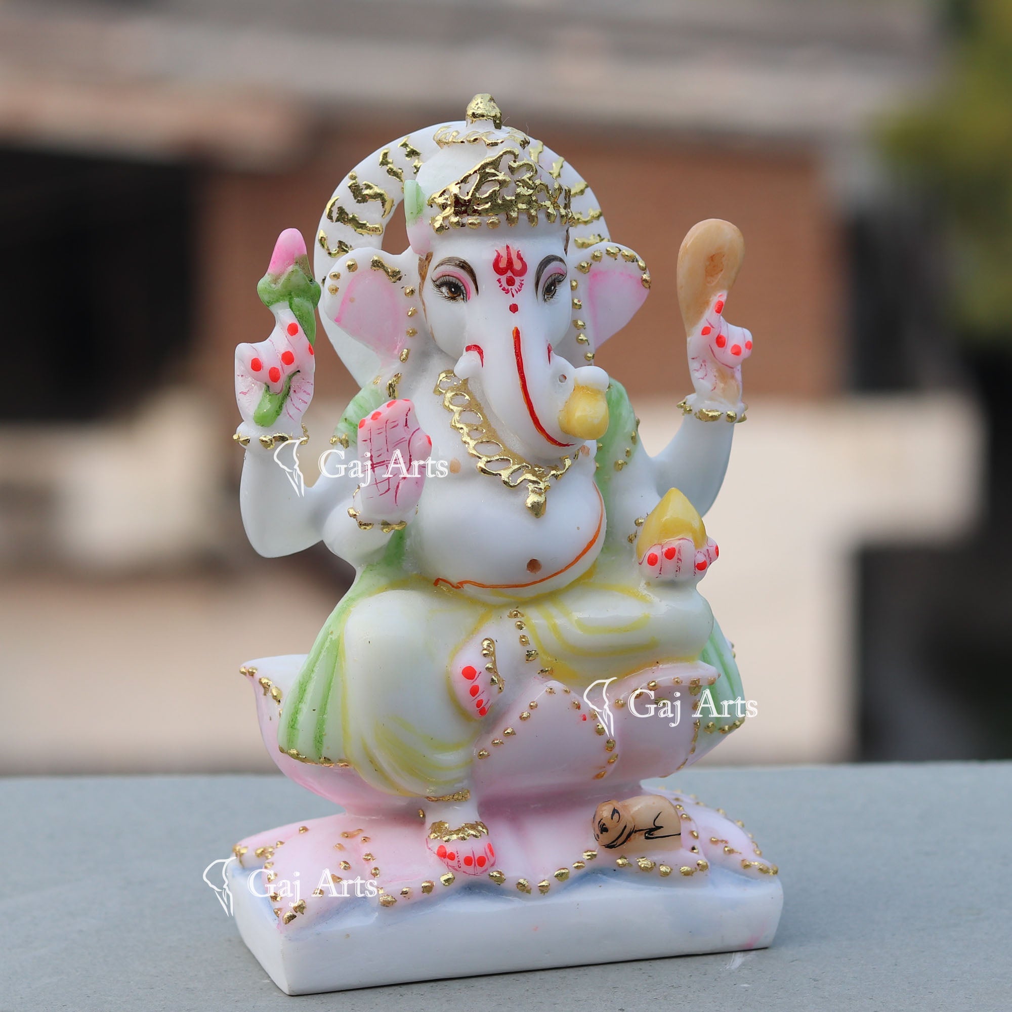 Ganpati Idol with Gold Foil Work | 7 Inch