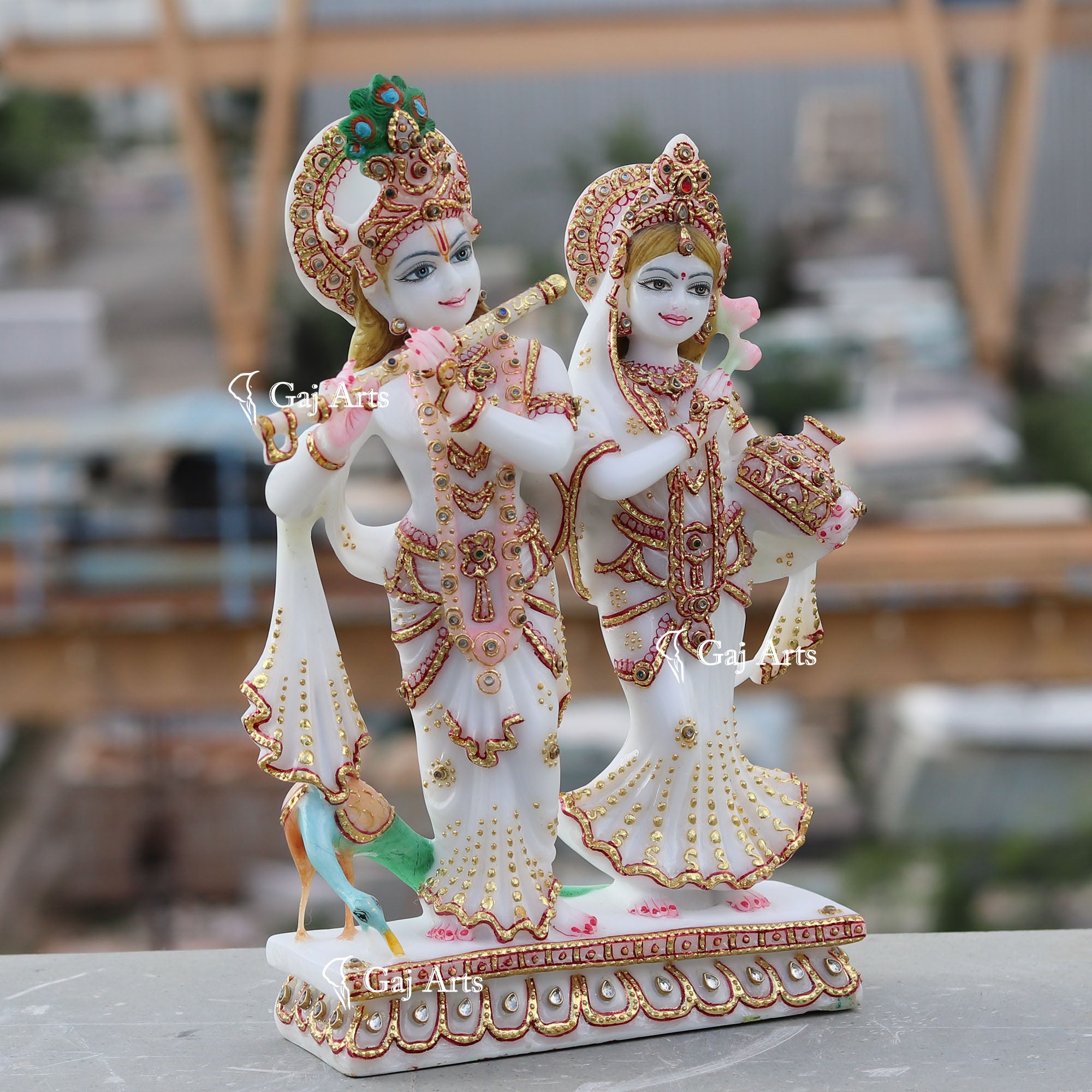 White Marble Ethiopia Radha Krishna Jodi Idol | 12 Inch