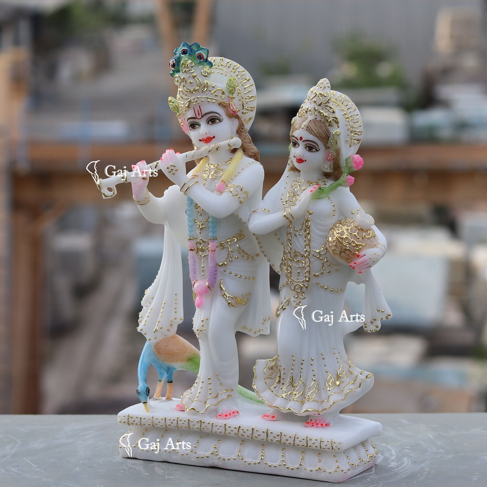 White Marble Ethiopia Radha Krishna Jodi Idol | 12 Inch