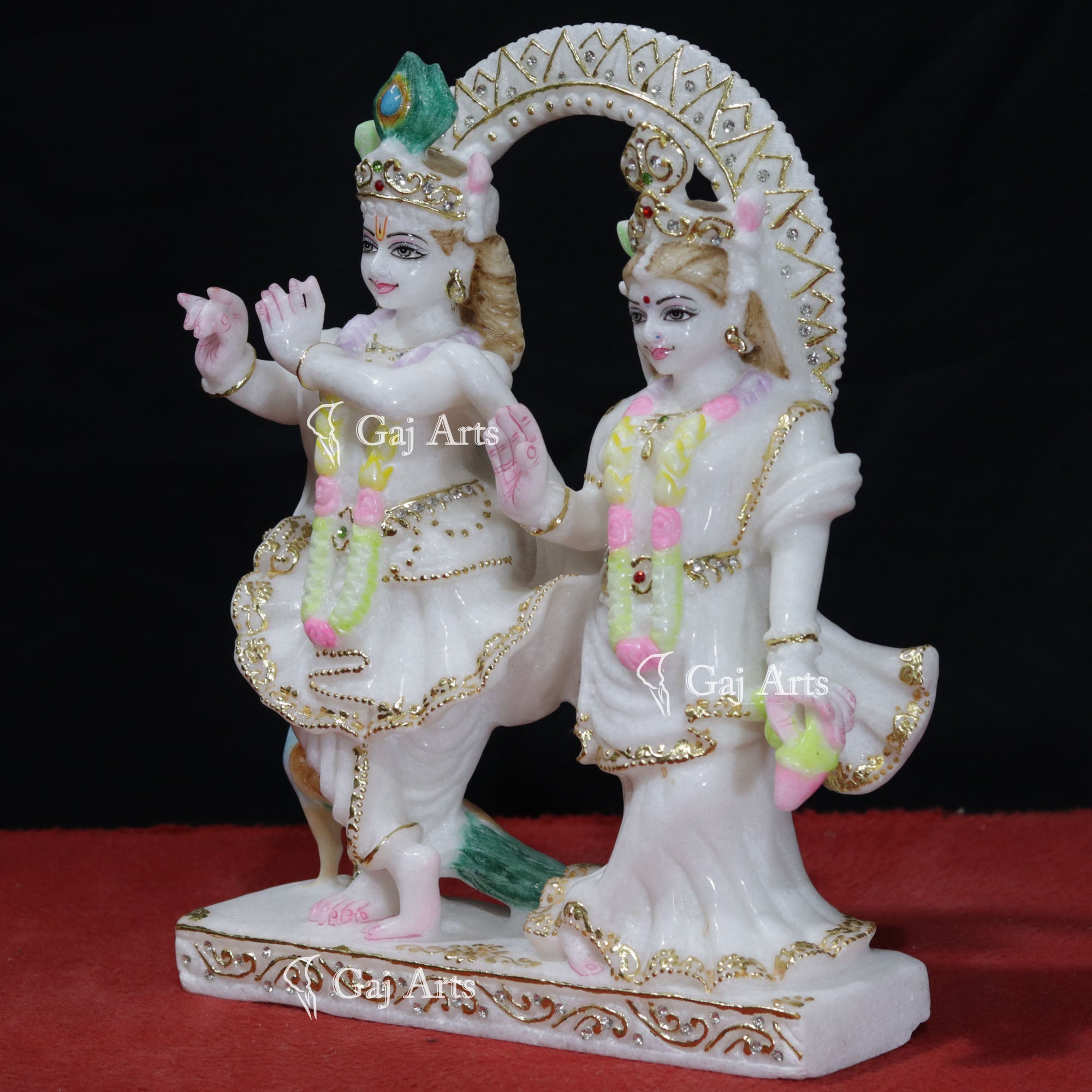 Super White Makrana Marble Radha Krishna Jugal Jodi Statue | 12 Inch