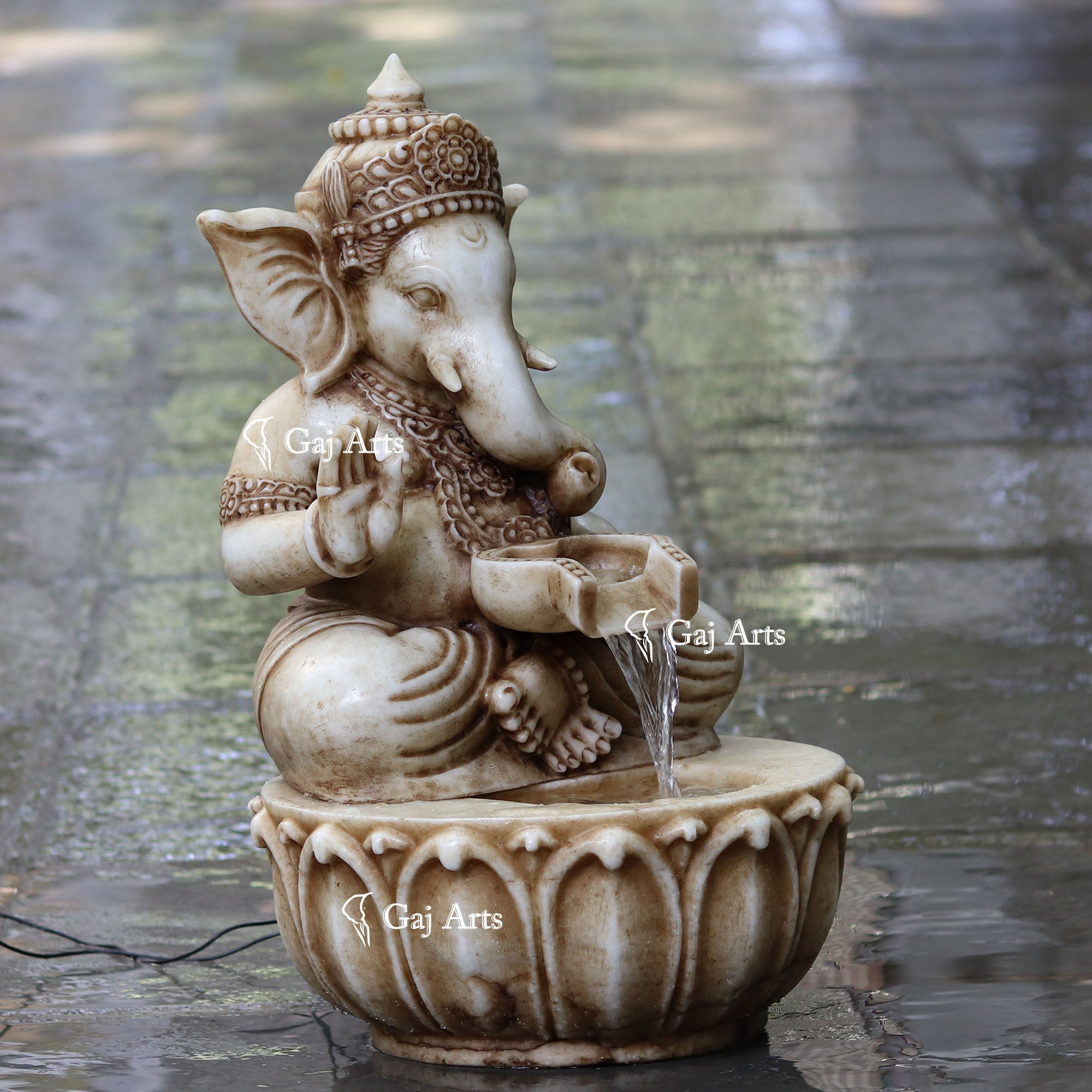 White Marble Lord Ganesha Water Fountain | 24 Inch