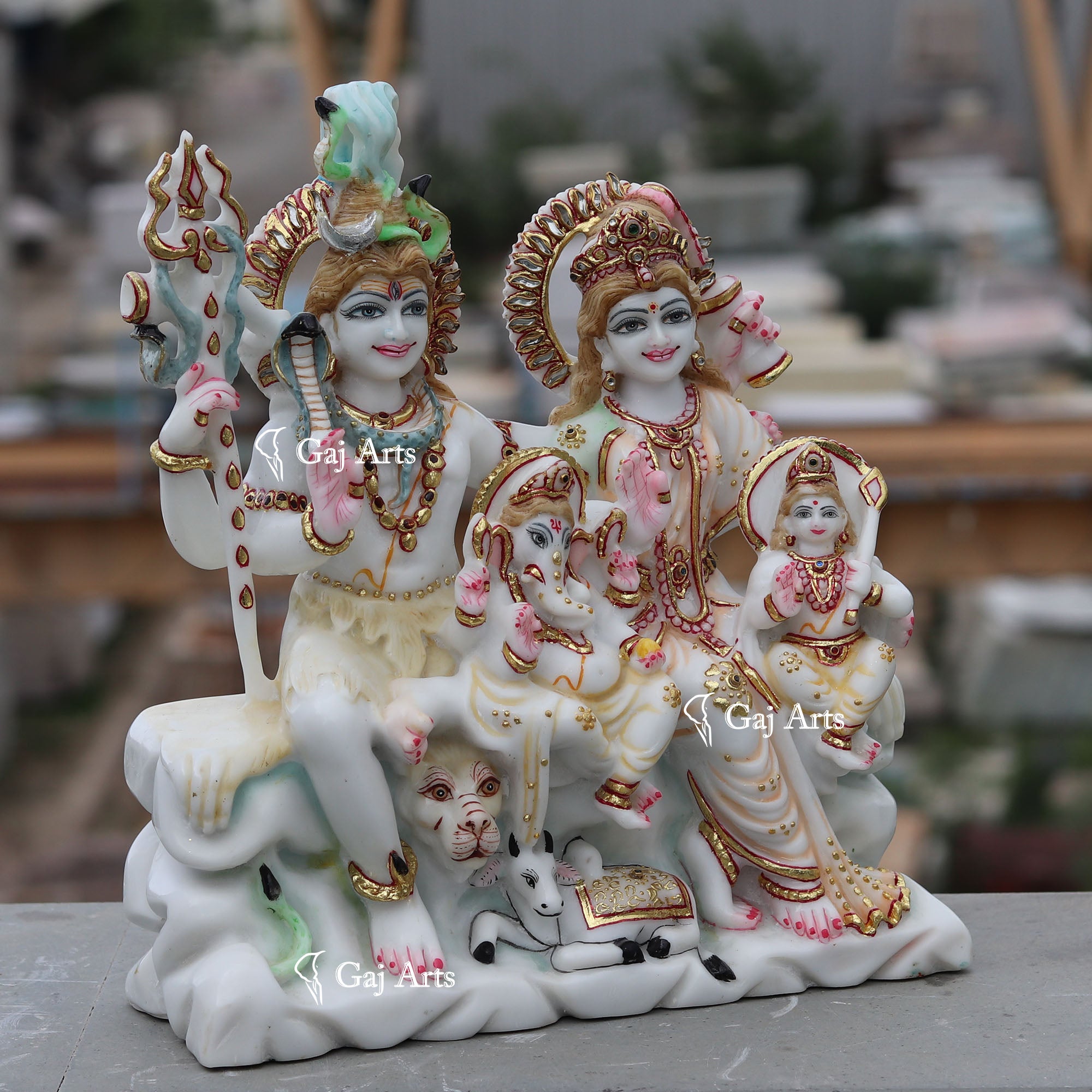 White Ethiopia Marble Shiv Parivar Statue | 12 Inch
