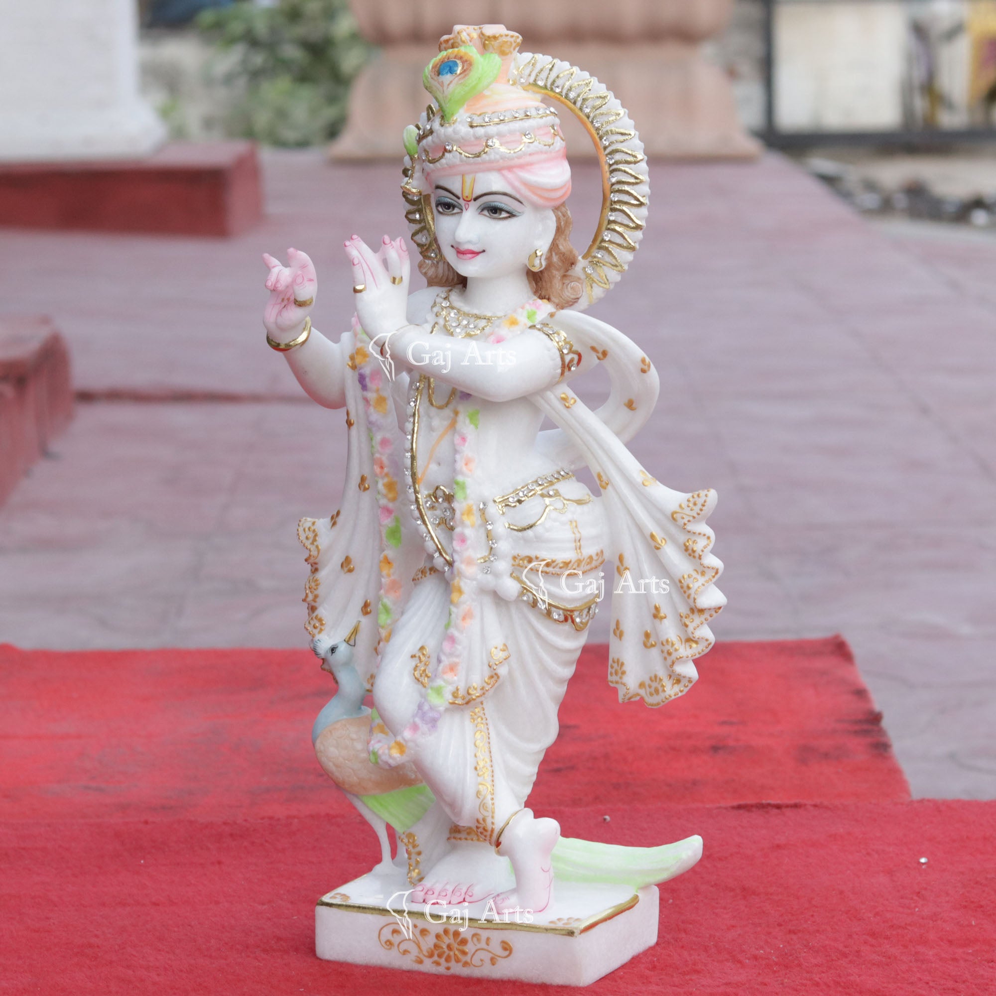 Super White Makrana Marble Krishna Murti | 18 Inch