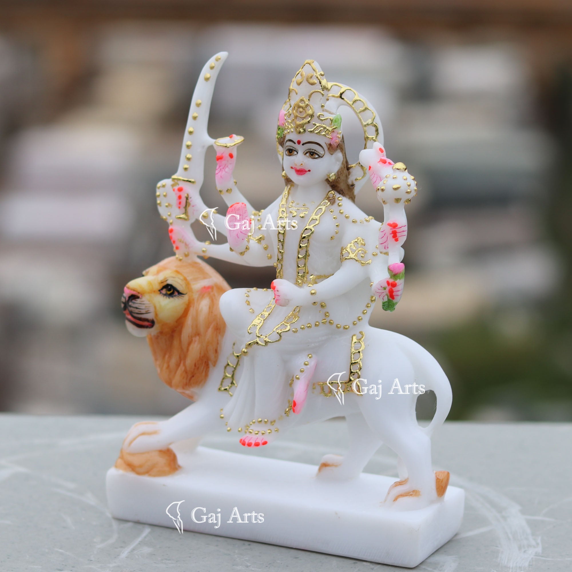 White Marble Durga Mata Idol | 7 Inch