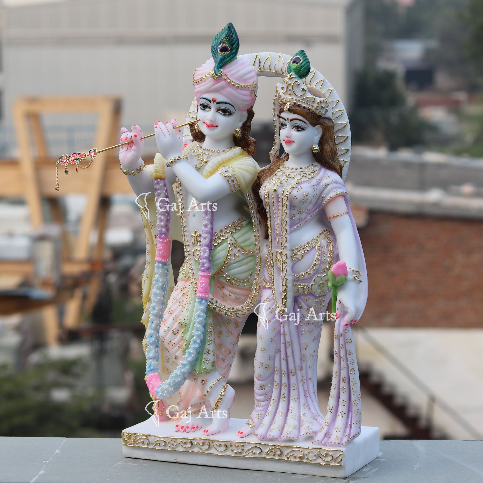White Marble Ethiopia Radha Krishna Jodi Murti | 24 Inch