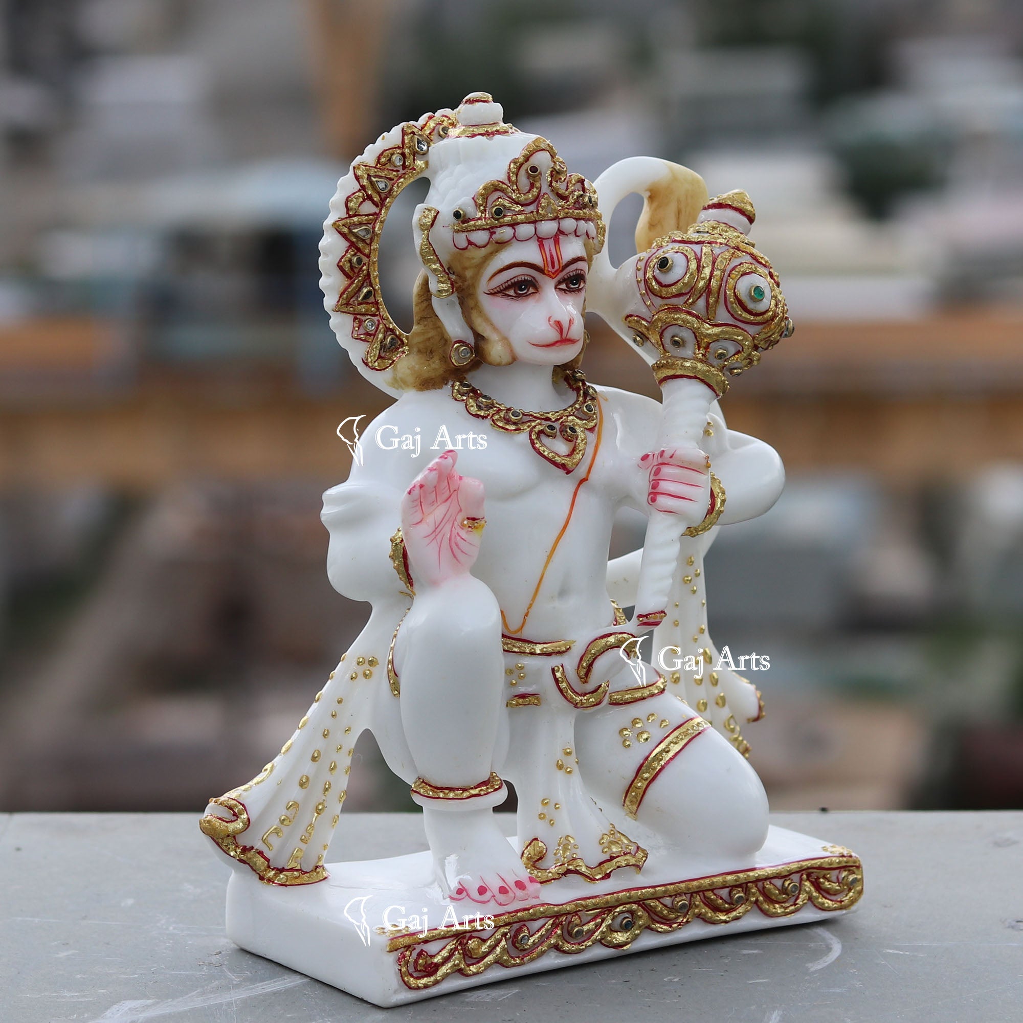 White Ethiopia Marble Hanuman Ji Idol | 9 Inch