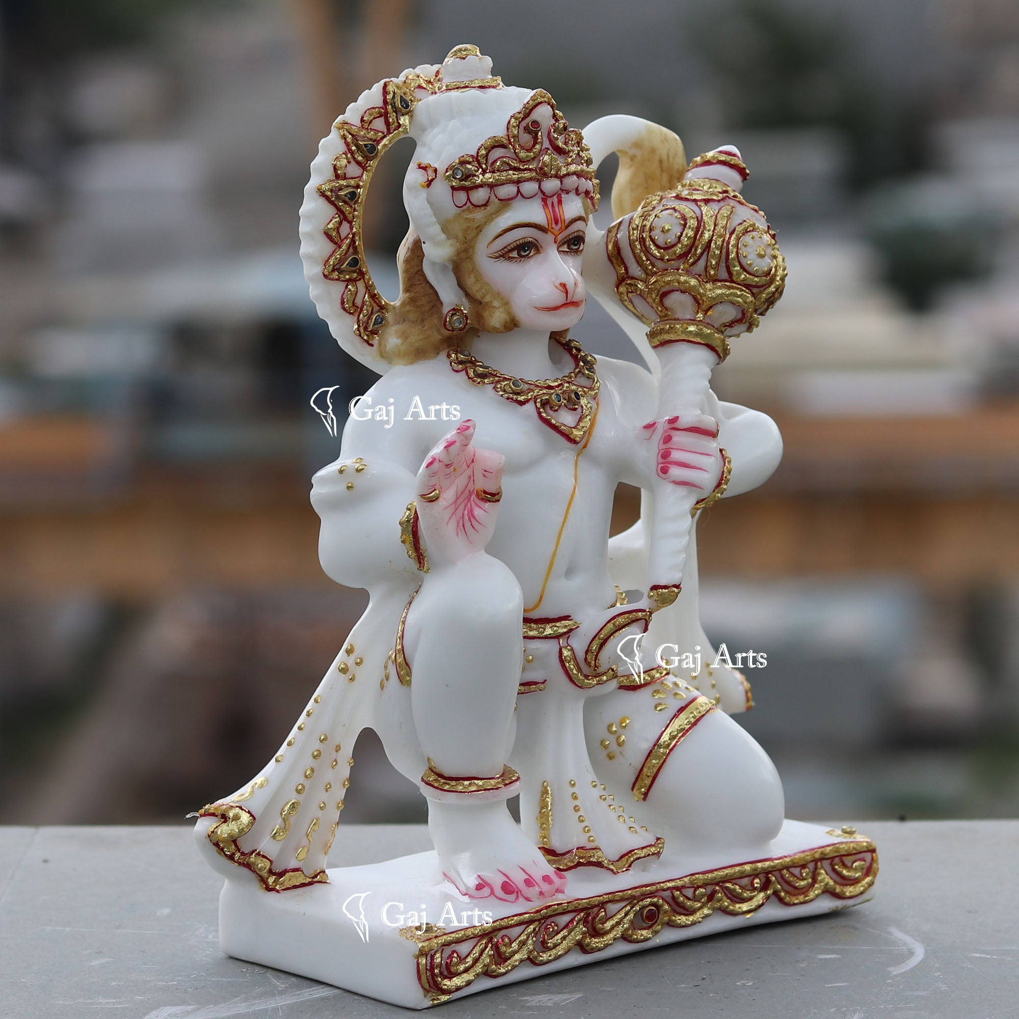 White Ethiopia Marble Hanuman Ji Idol | 9 Inch