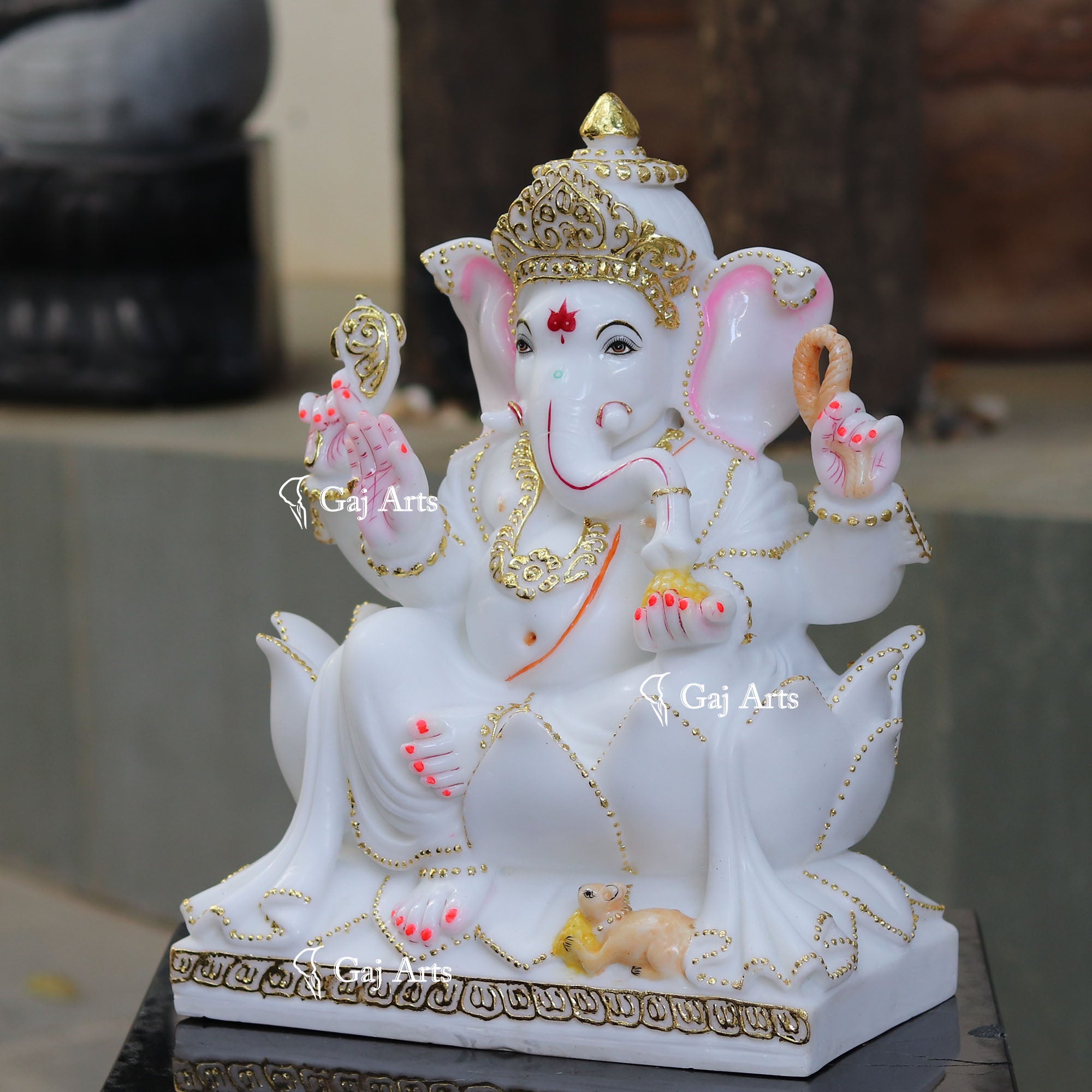 White Marble Ethiopia Ganesh Idol | 18 Inch
