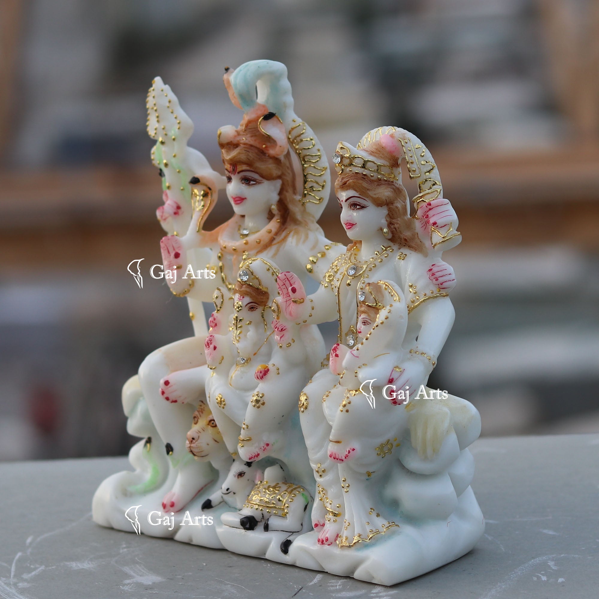 White Marble Shiv Parivar Idol | 7 Inch