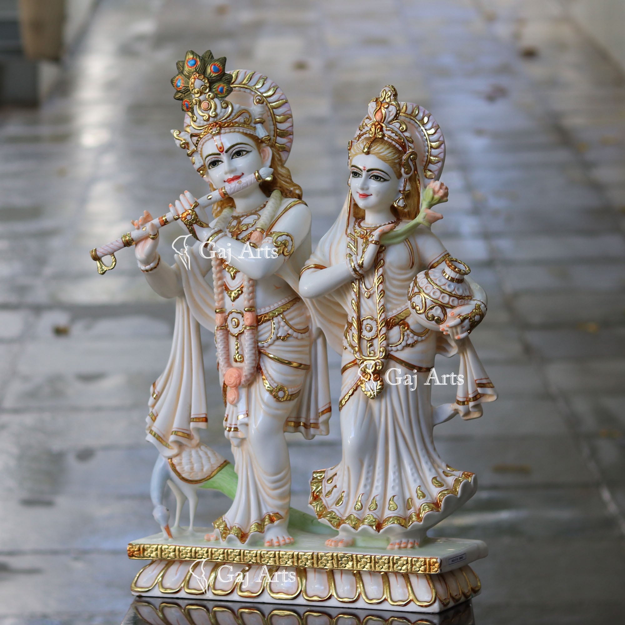 Makrana Marble Powder Radha Krishna Jodi Statue | 27 Inch