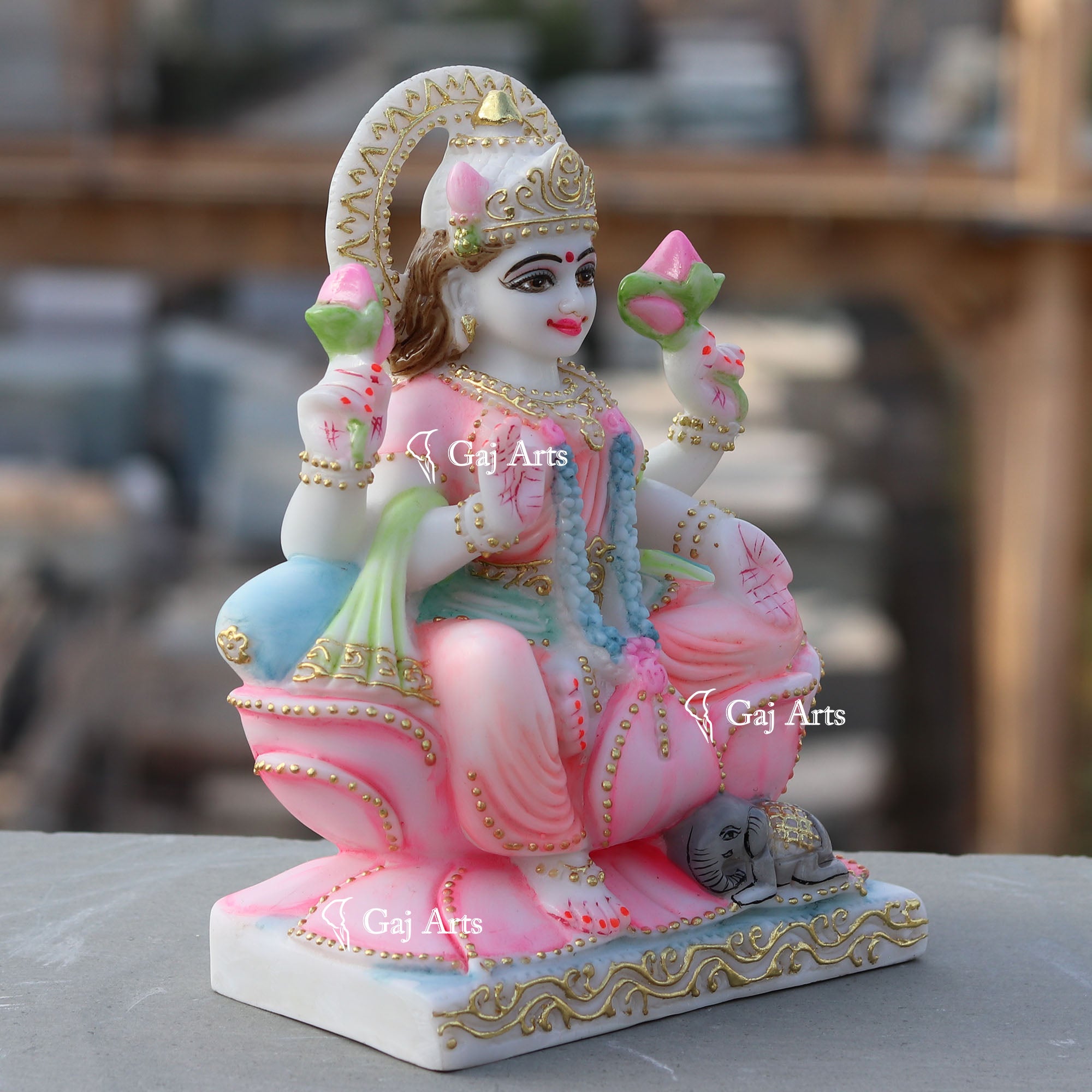 White Marble Lakshmi Maa Idol | 9 Inch